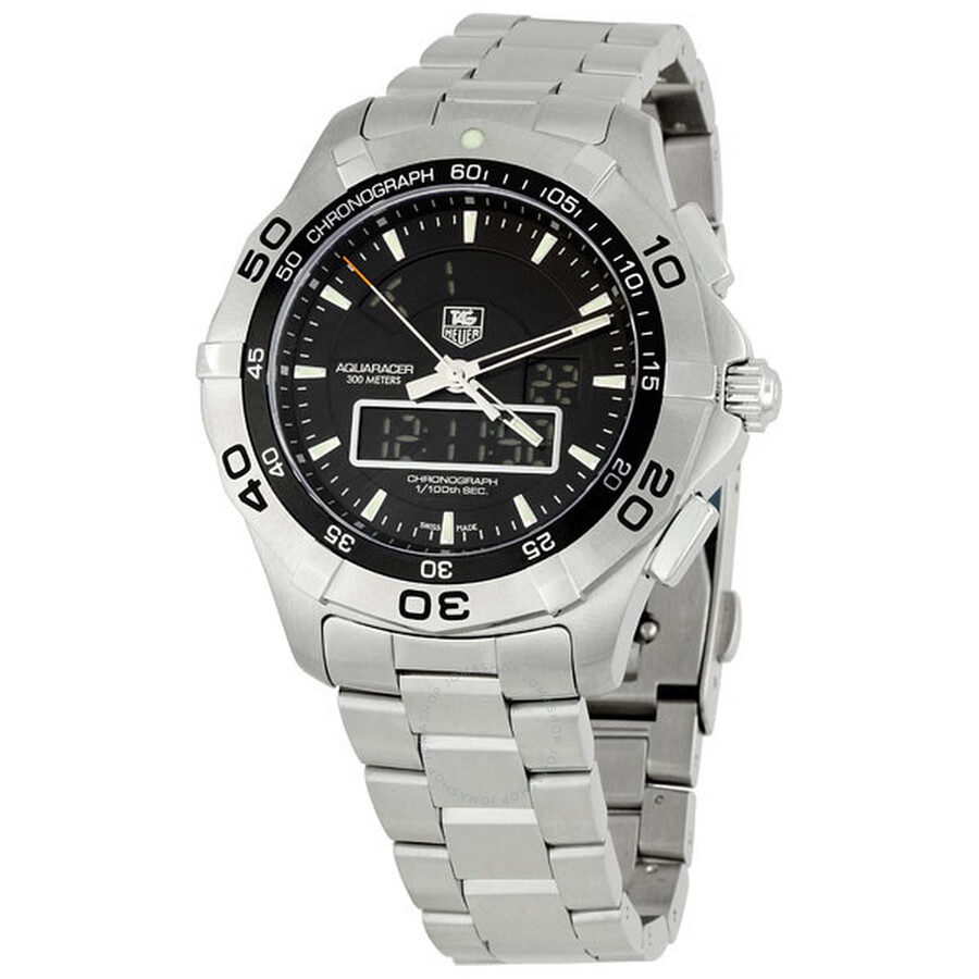Pre-owned Tag Heuer Aquaracer Chronograph Black with both Analog and LCD display Dial Men's Watch CA - 1