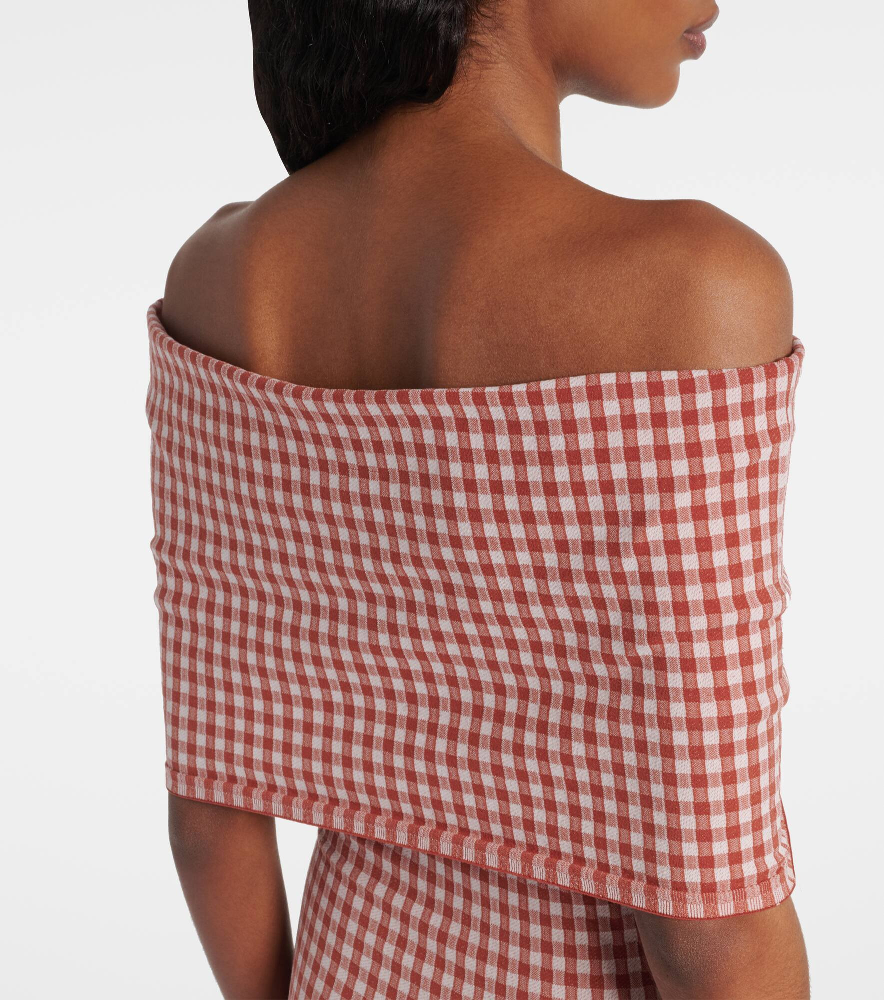 Checked off-shoulder midi dress - 6