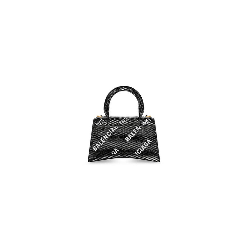 Women's Hourglass Xs Handbag With Chain And Allover Logo Rhinestones  in Black 3