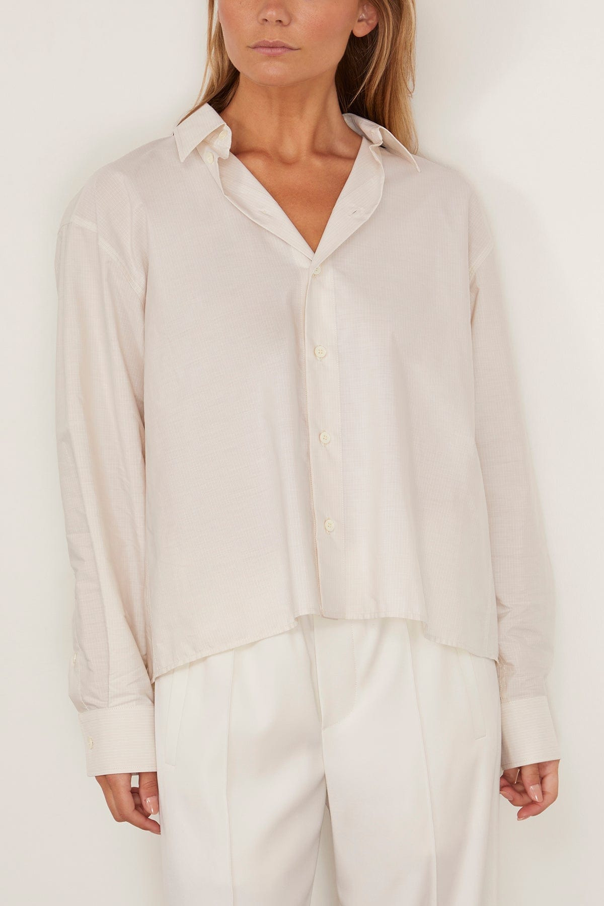 Long Sleeved Shirt in Pinstripes White/Beige - 4