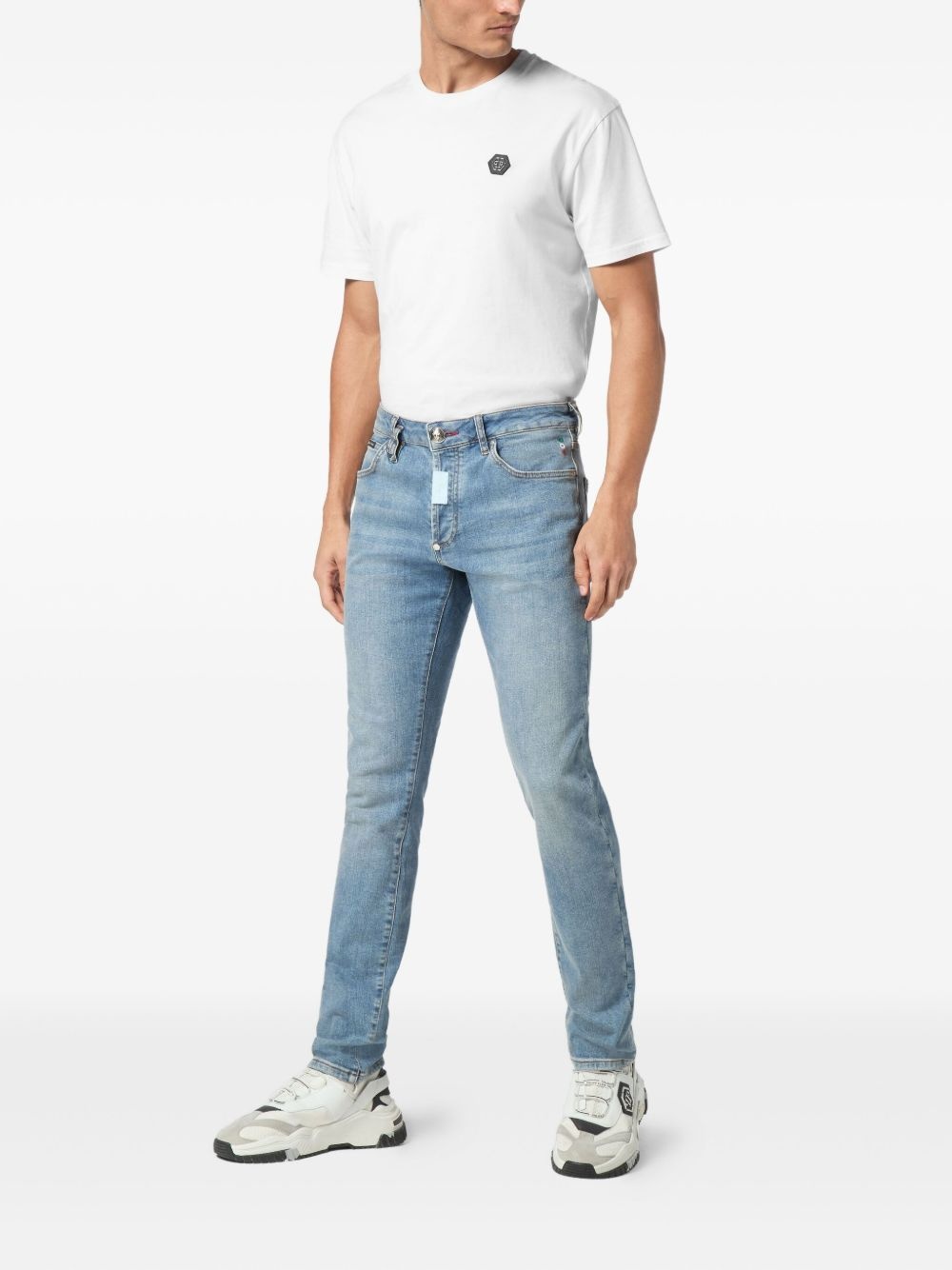 Hexagon-appliqué jeans - 2
