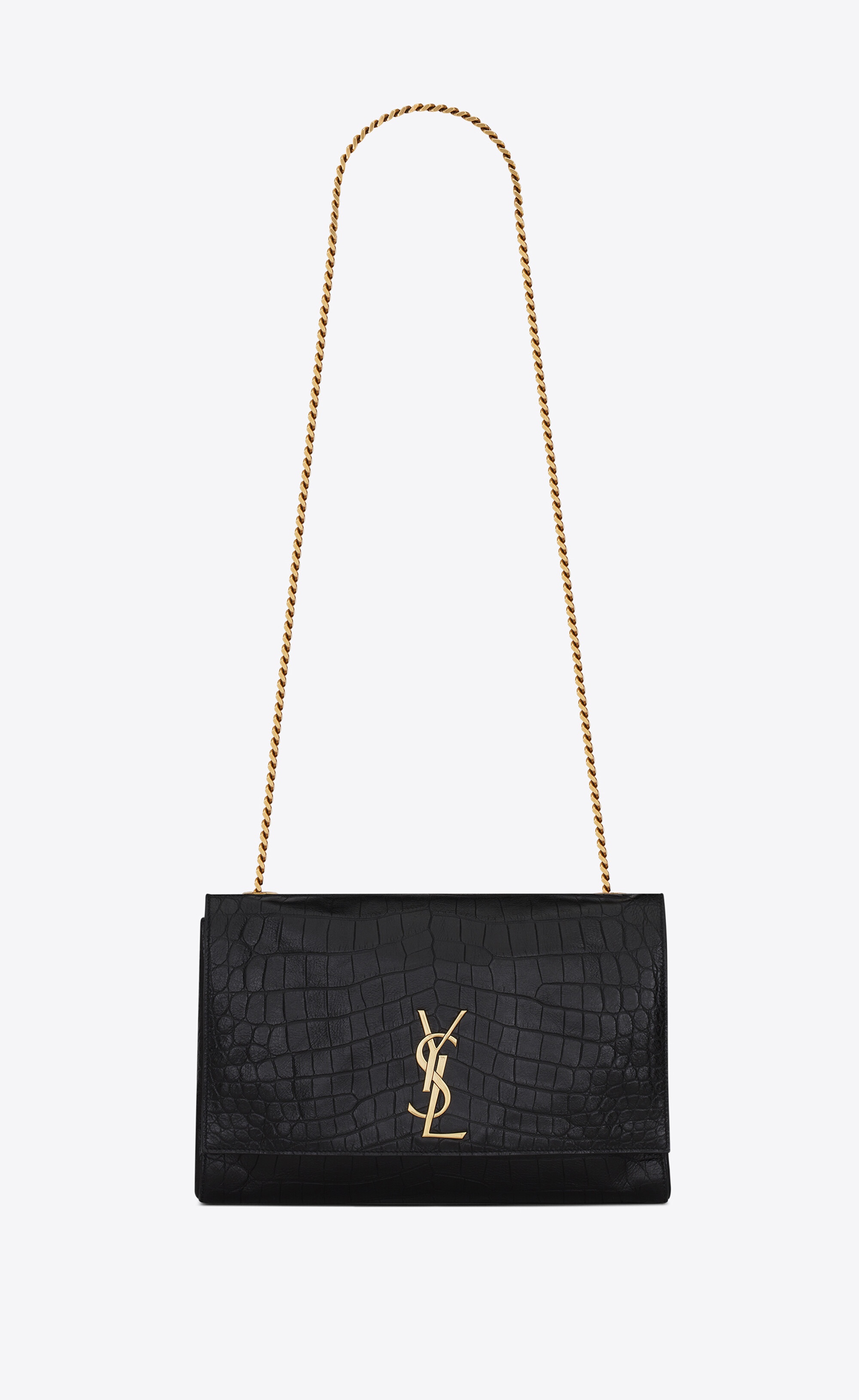 SAINT LAURENT kate medium reversible chain bag in suede and crocodile embossed leather REVERSIBLE