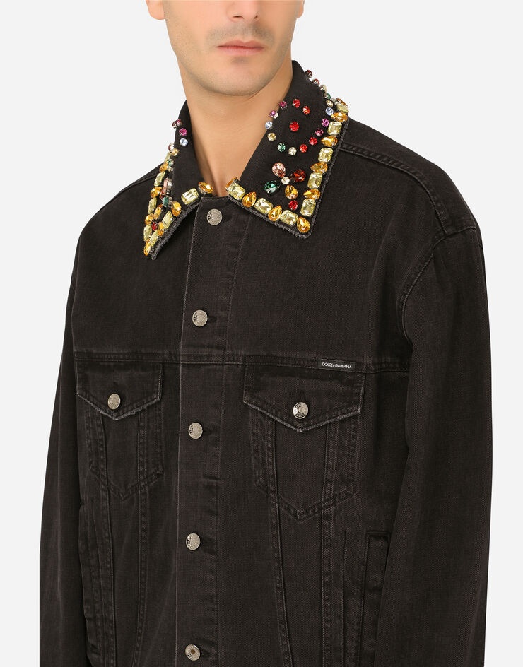 Black denim jacket with crystal embellishment - 4