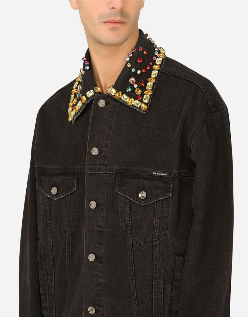 Black denim jacket with crystal embellishment 4