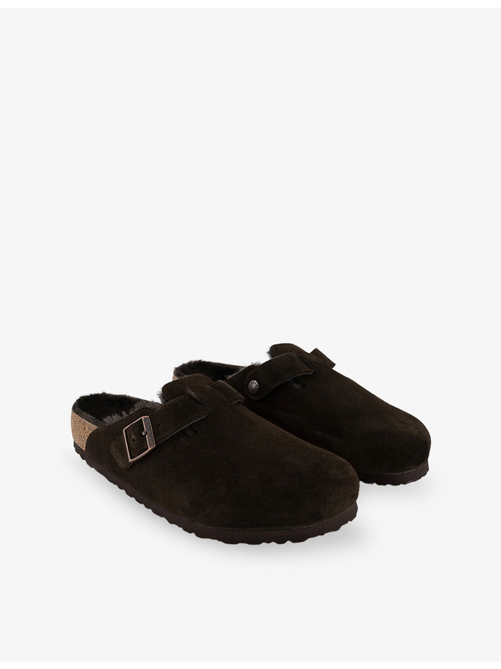 Boston logo-embossed shearling-lined suede clogs - 3