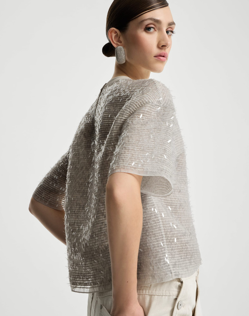 Dazzling cascade embroidery T-shirt in crispy silk 5