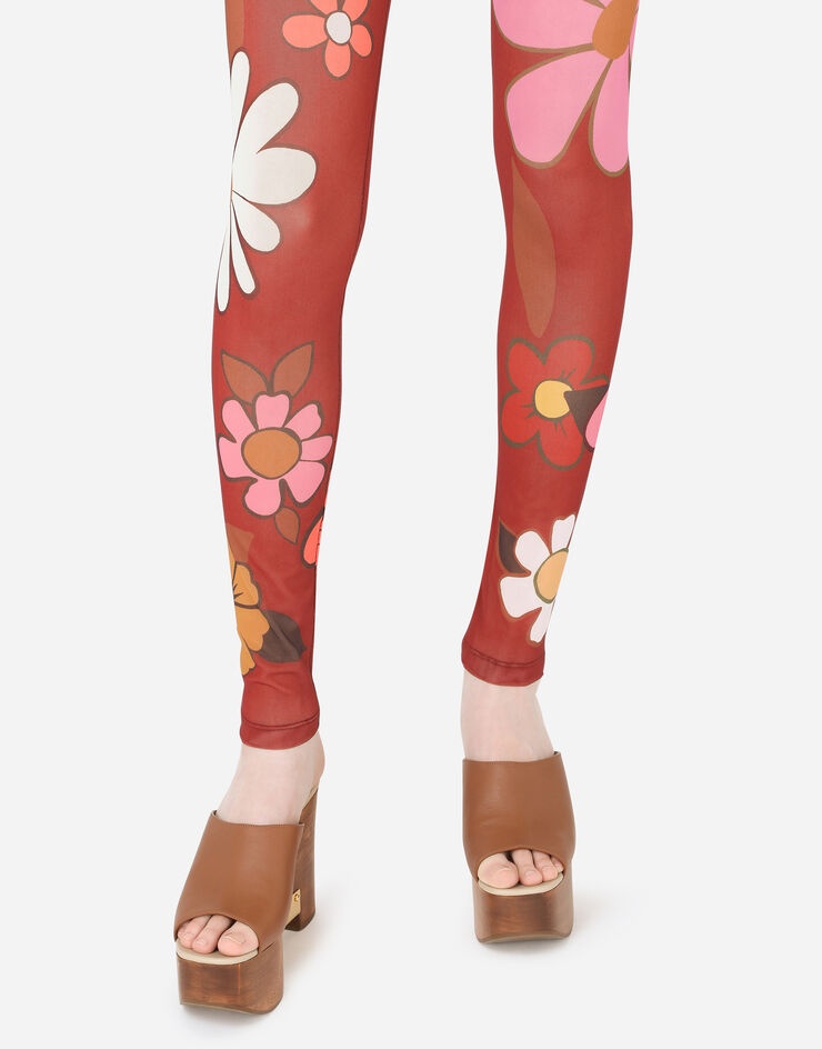 Floral-print marquisette leggings with branded elastic - 4