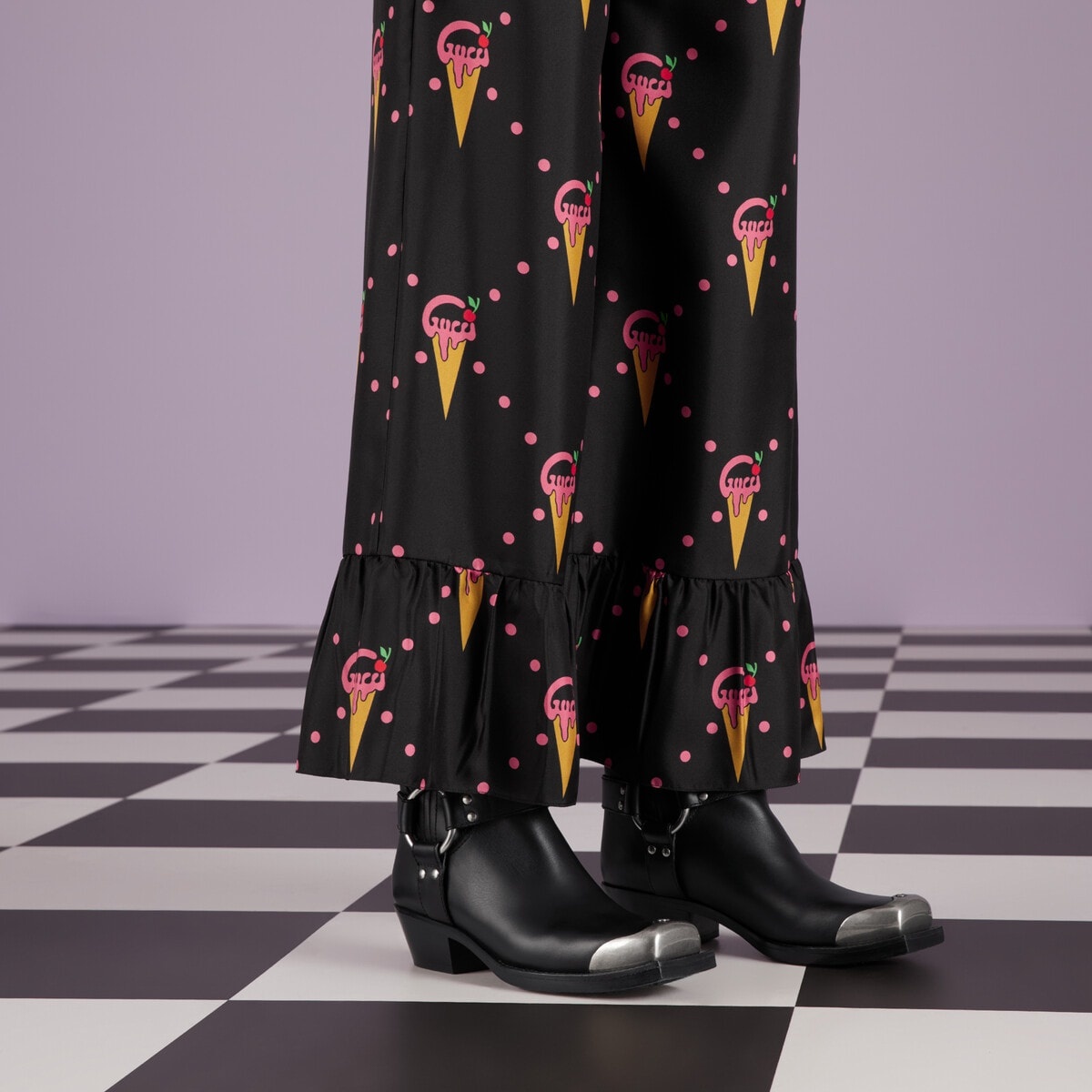 Silk pant with Gucci ice cream print - 3