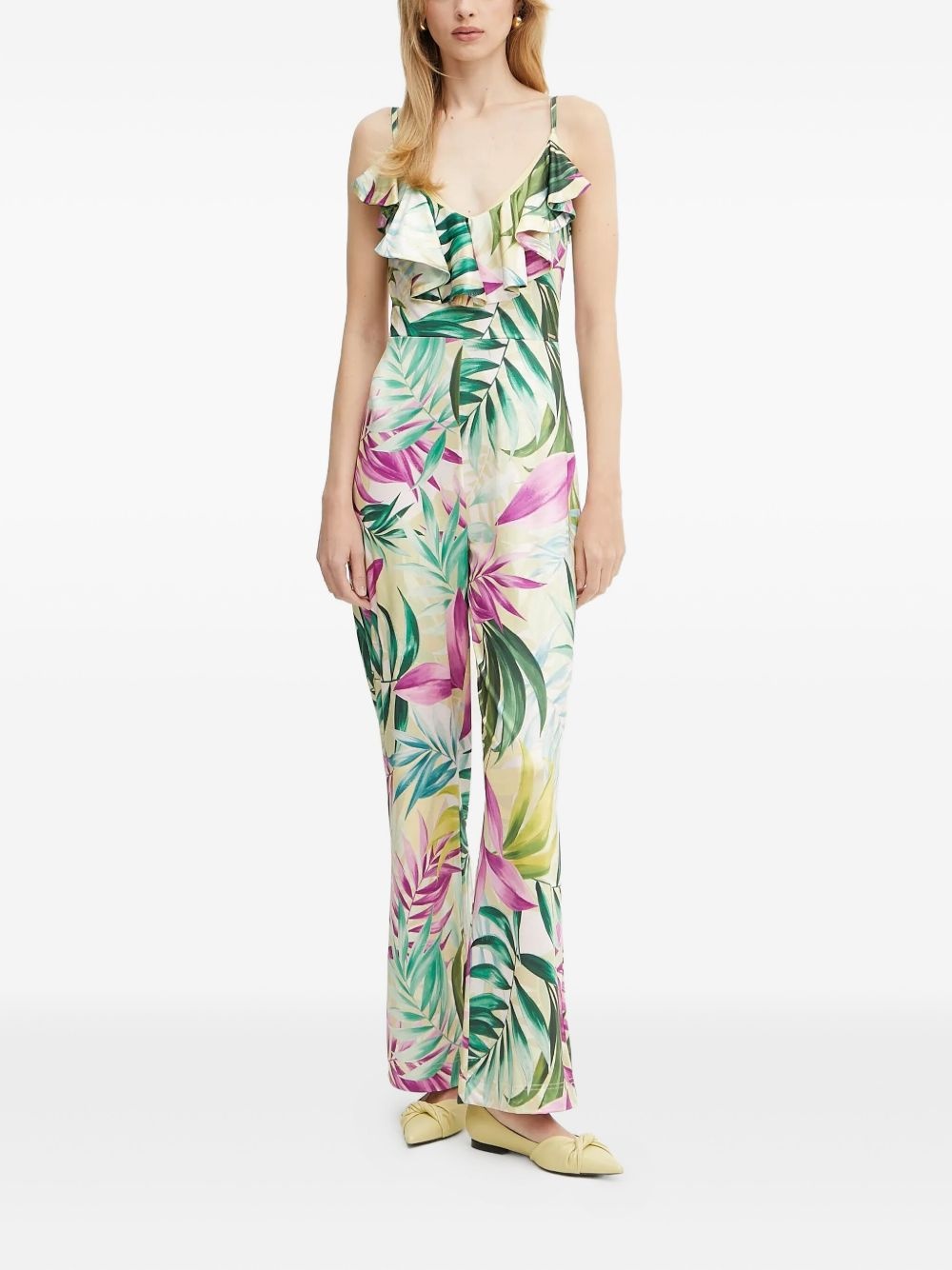 ruffle-detail tropical-print jumpsuit - 5