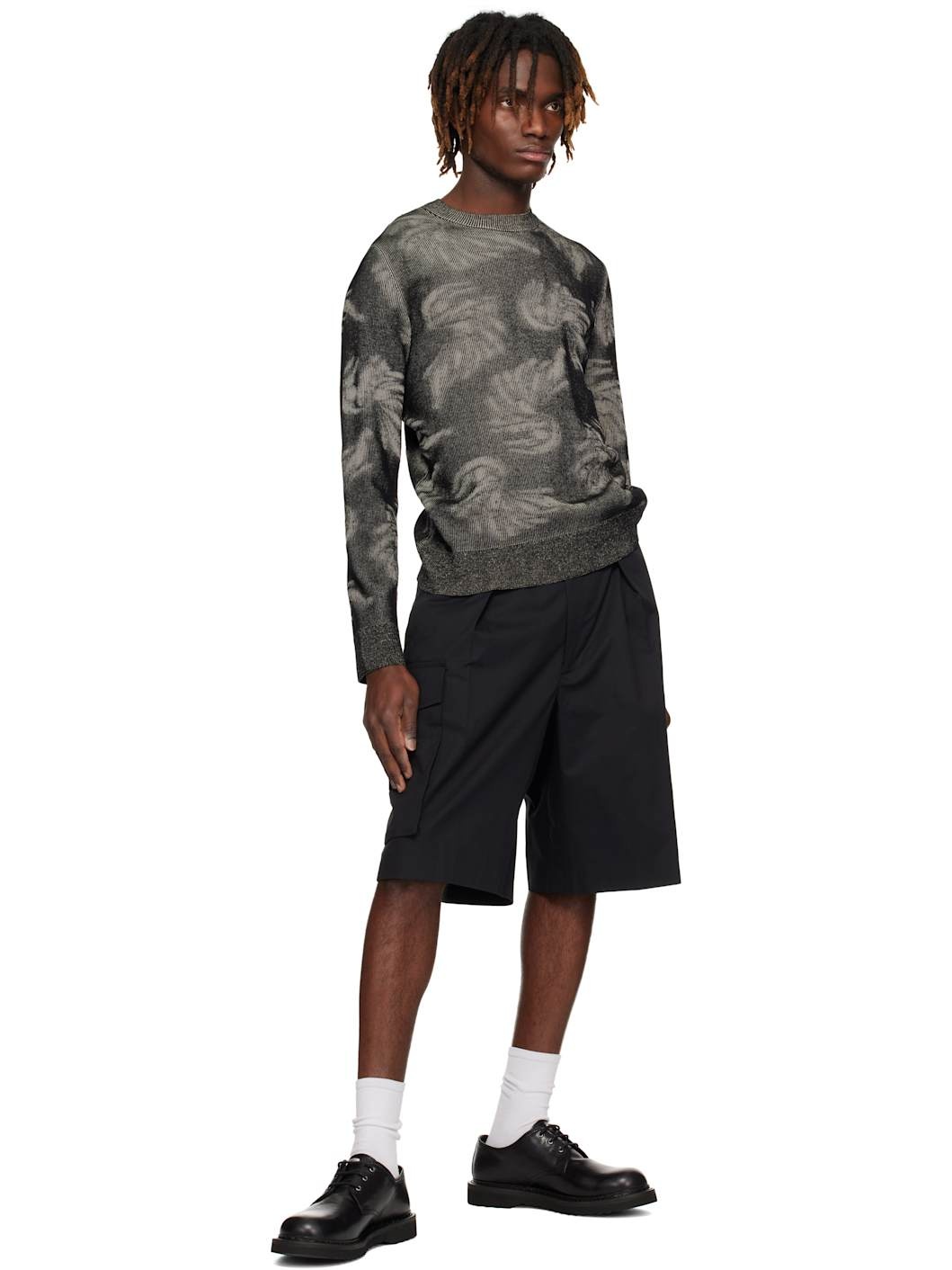 Black Pleated Cargo Shorts - 4