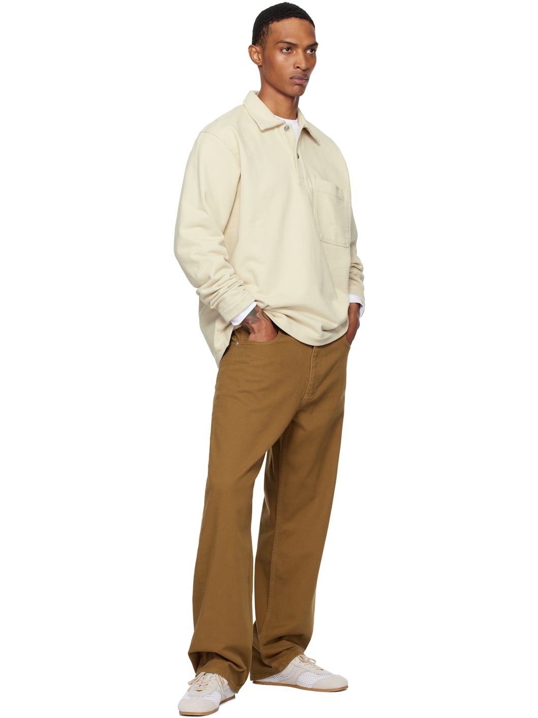 Beige Fraser Relaxed Organic Loopback LS Polo - 4