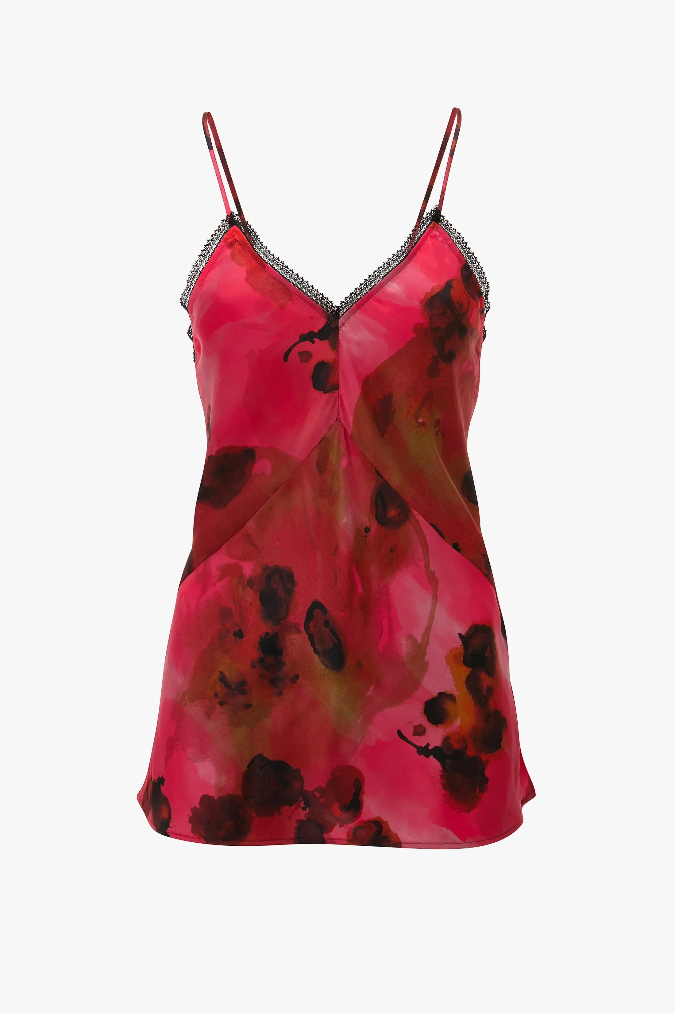 Lace Detail Cami Top In Raspberry Floral Print - 1