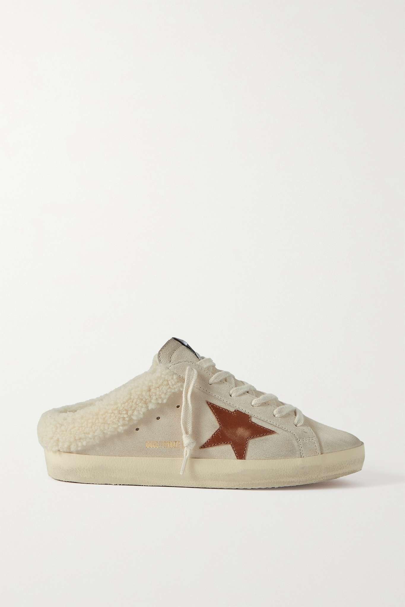 Super-Star Sabot shearling-lined distressed leather-trimmed suede slip-on sneakers - 1