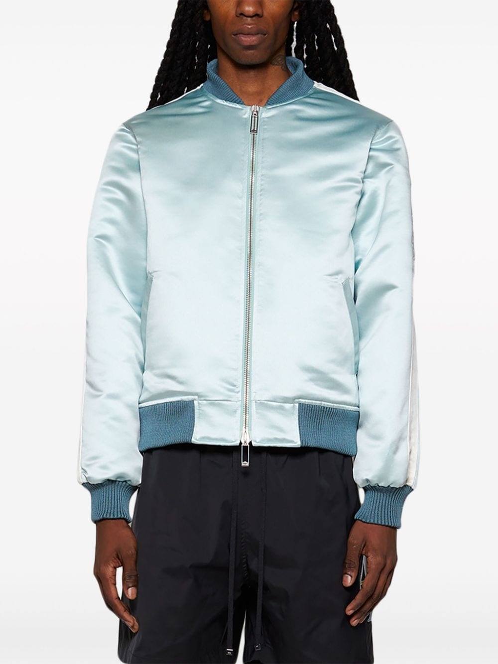 logo-applique satin bomber jacket - 3