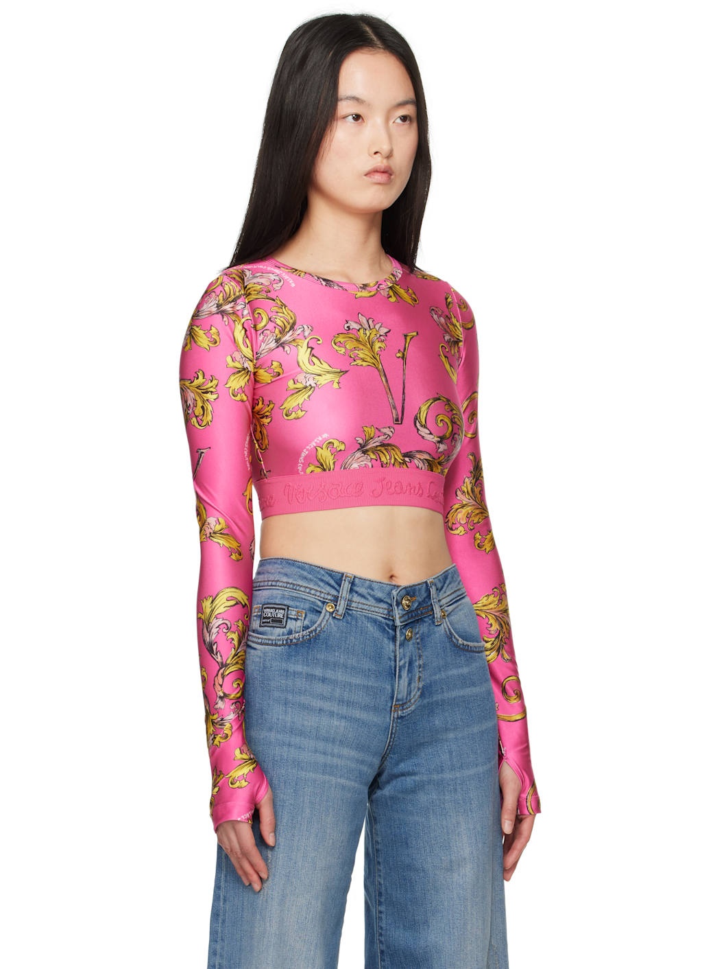 Pink Outline Barocco Crop T-shirt - 2