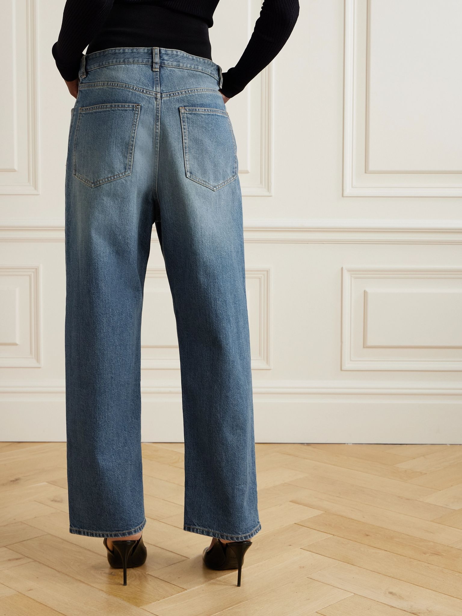 Layered jersey-trimmed wide-leg jeans Blue - 3
