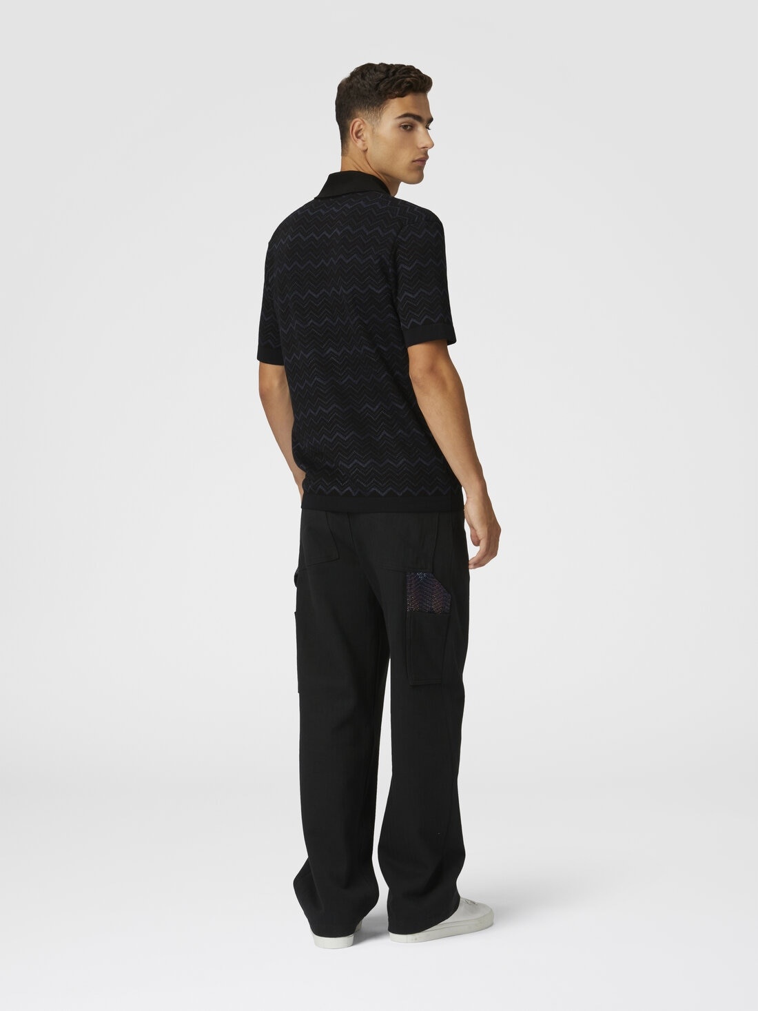 Knitted polo shirt in a cotton and viscose blend zigzag - 3