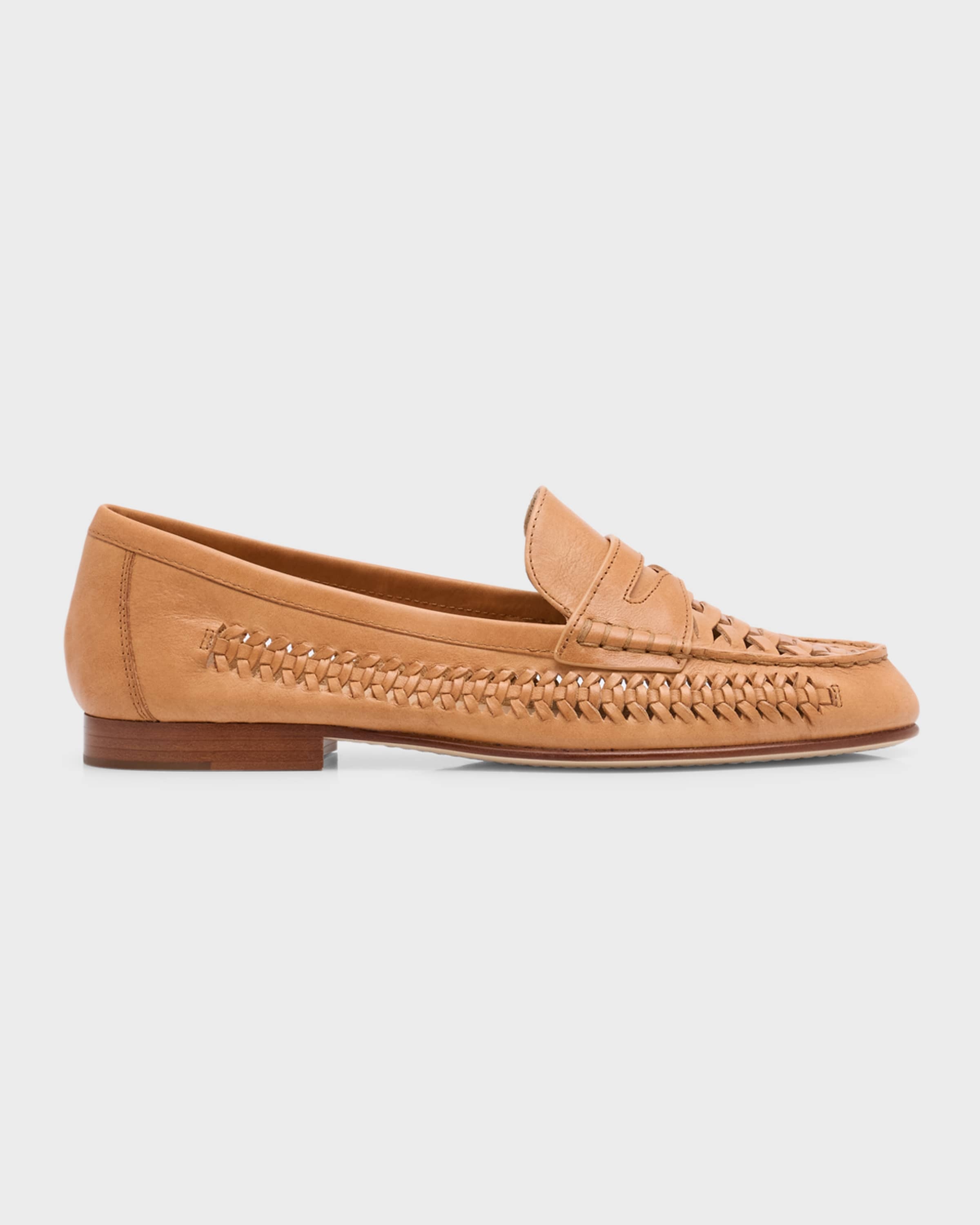 Woven Leather Penny Loafers - 1