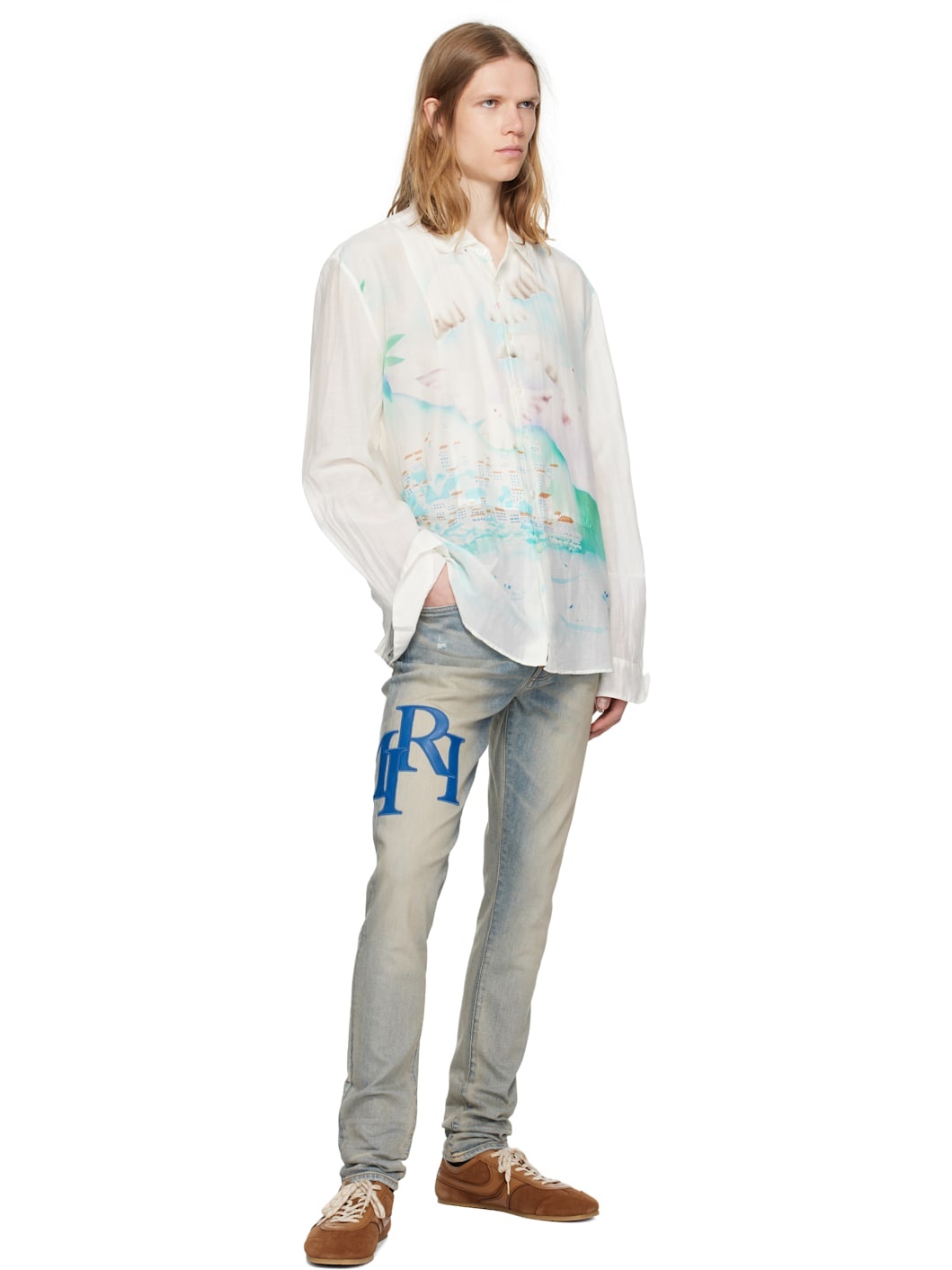 Blue Staggered Logo Skinny Jeans - 4