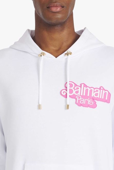 Balmain x Barbie - White eco-designed cotton sweatshirt with pink Balmain logo print - 6