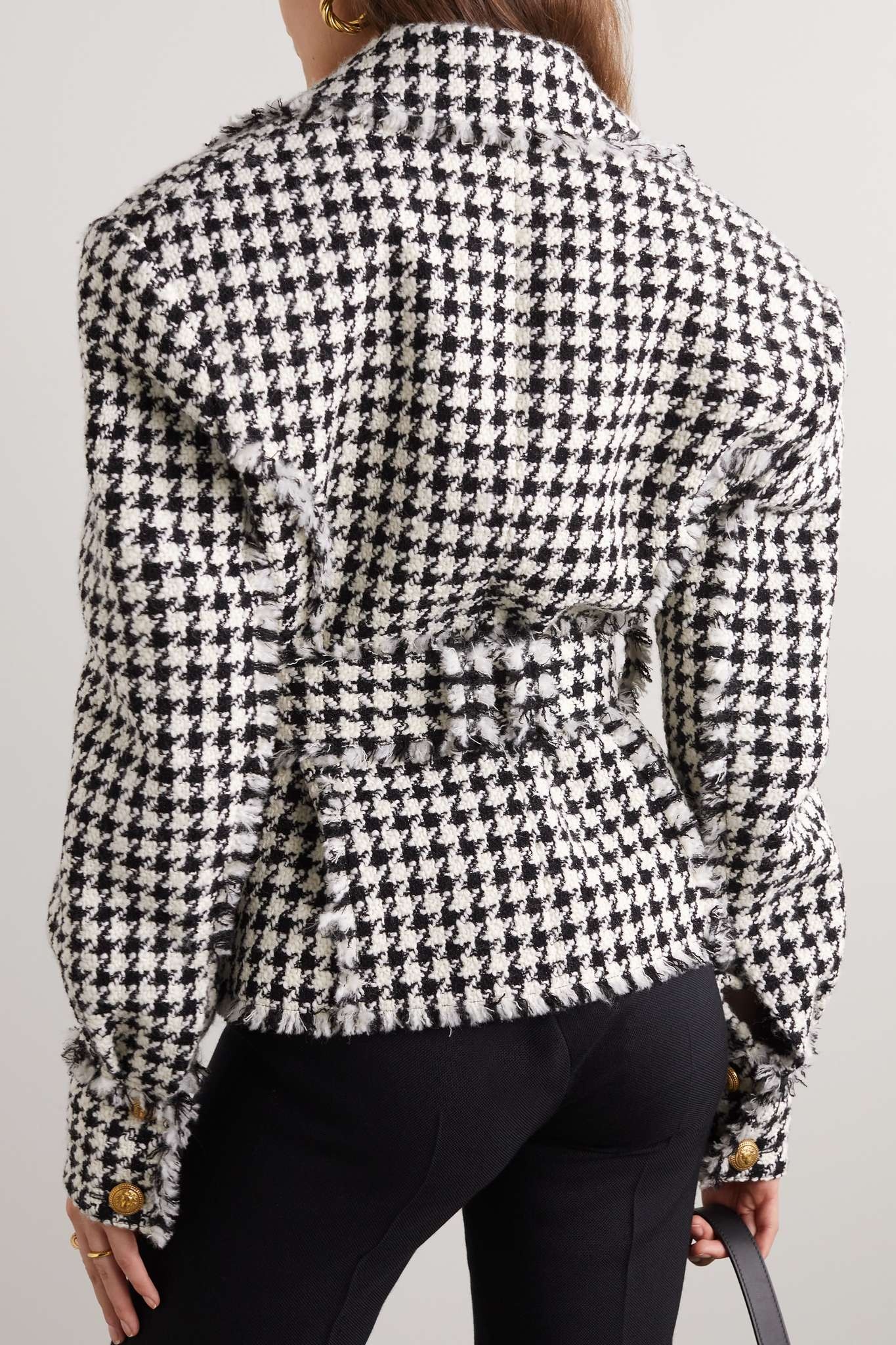 Belted frayed houndstooth cotton-blend tweed overshirt - 7