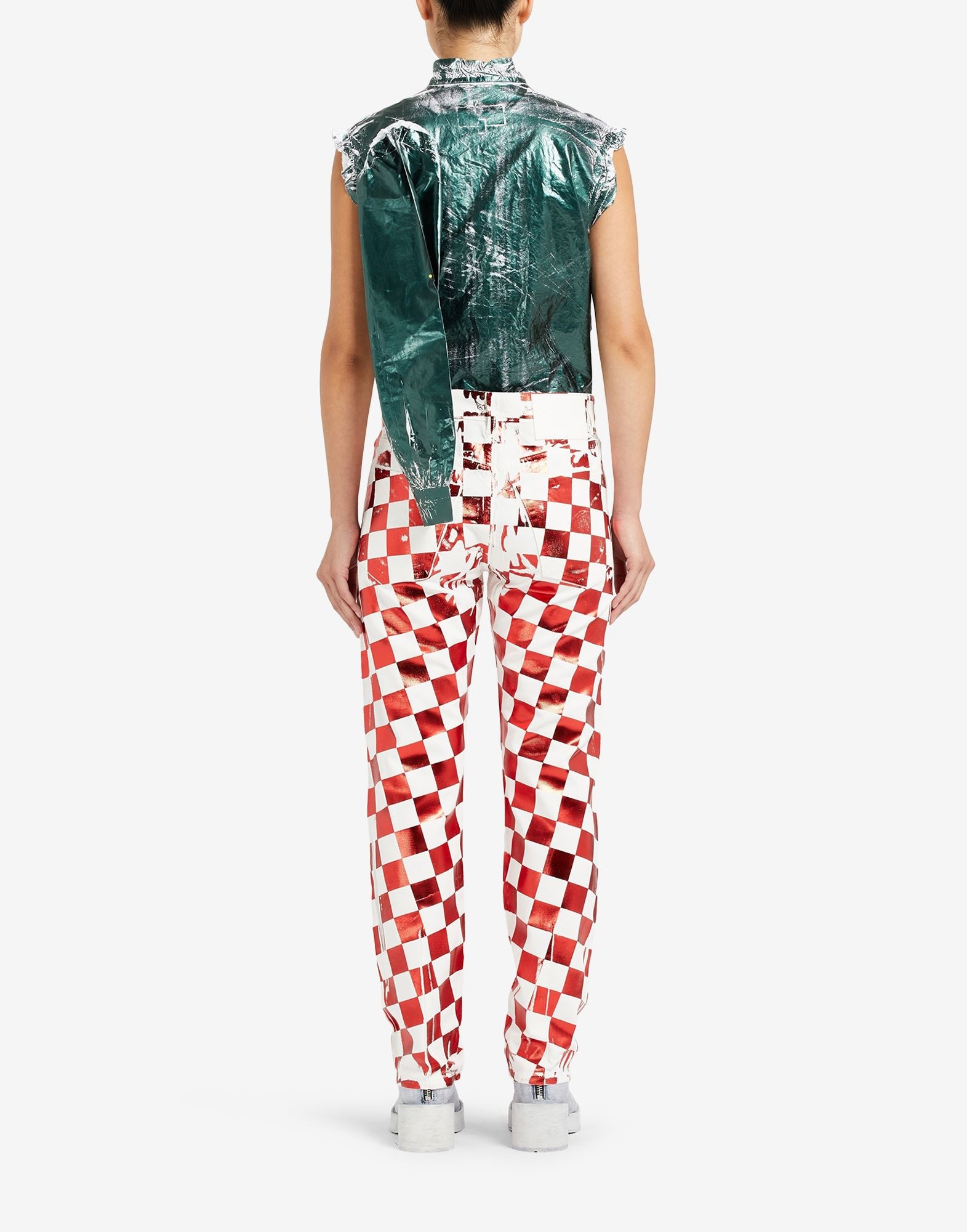 Mylar check print five-pocket denim pants - 4
