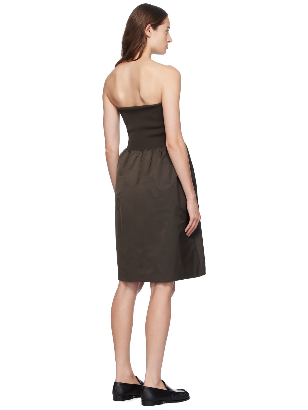 Brown Shirring Flare Midi Skirt - 3