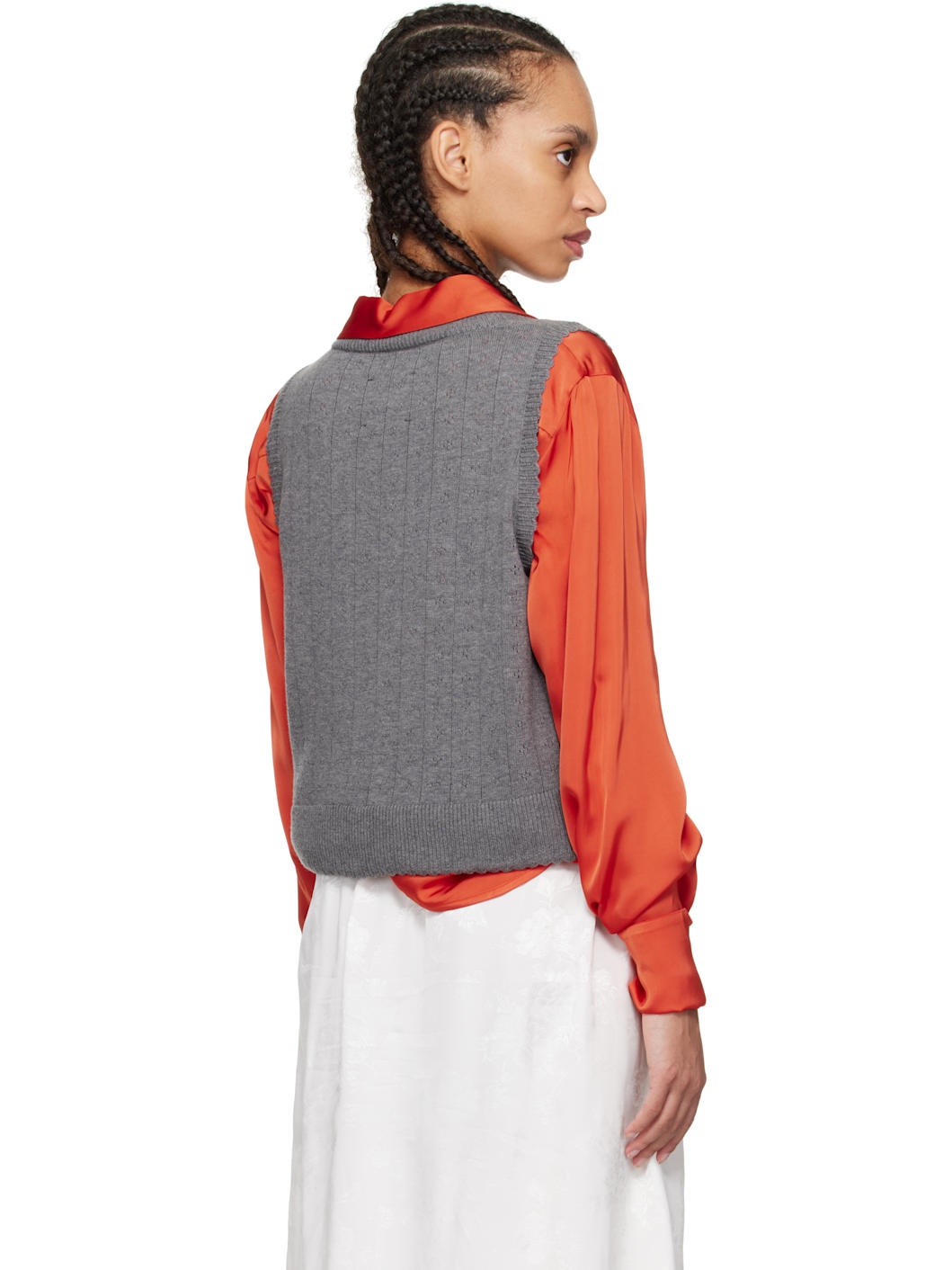 Gray Merino Pointelle Vest - 3