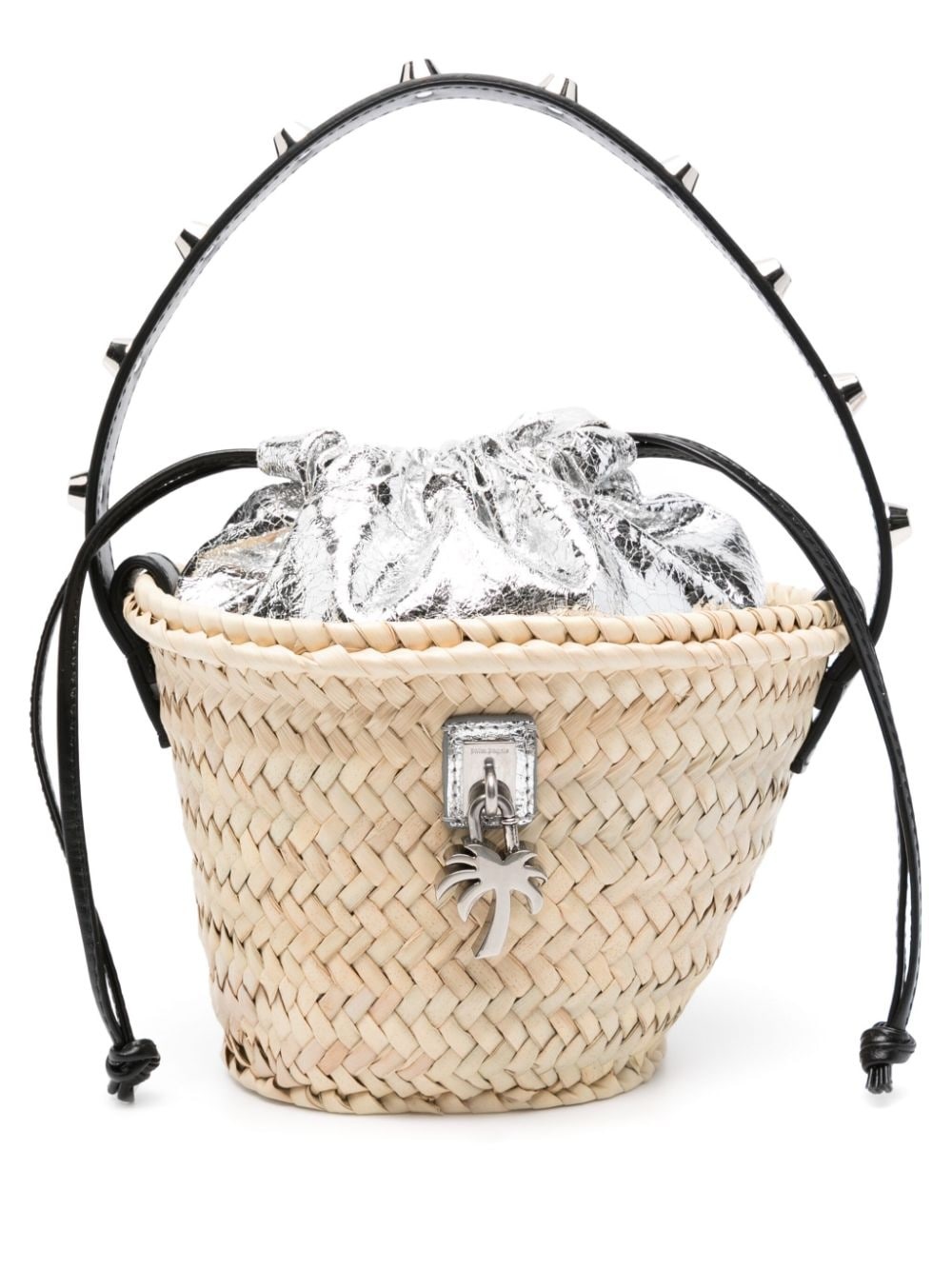 logo-charm straw bucket bag - 1