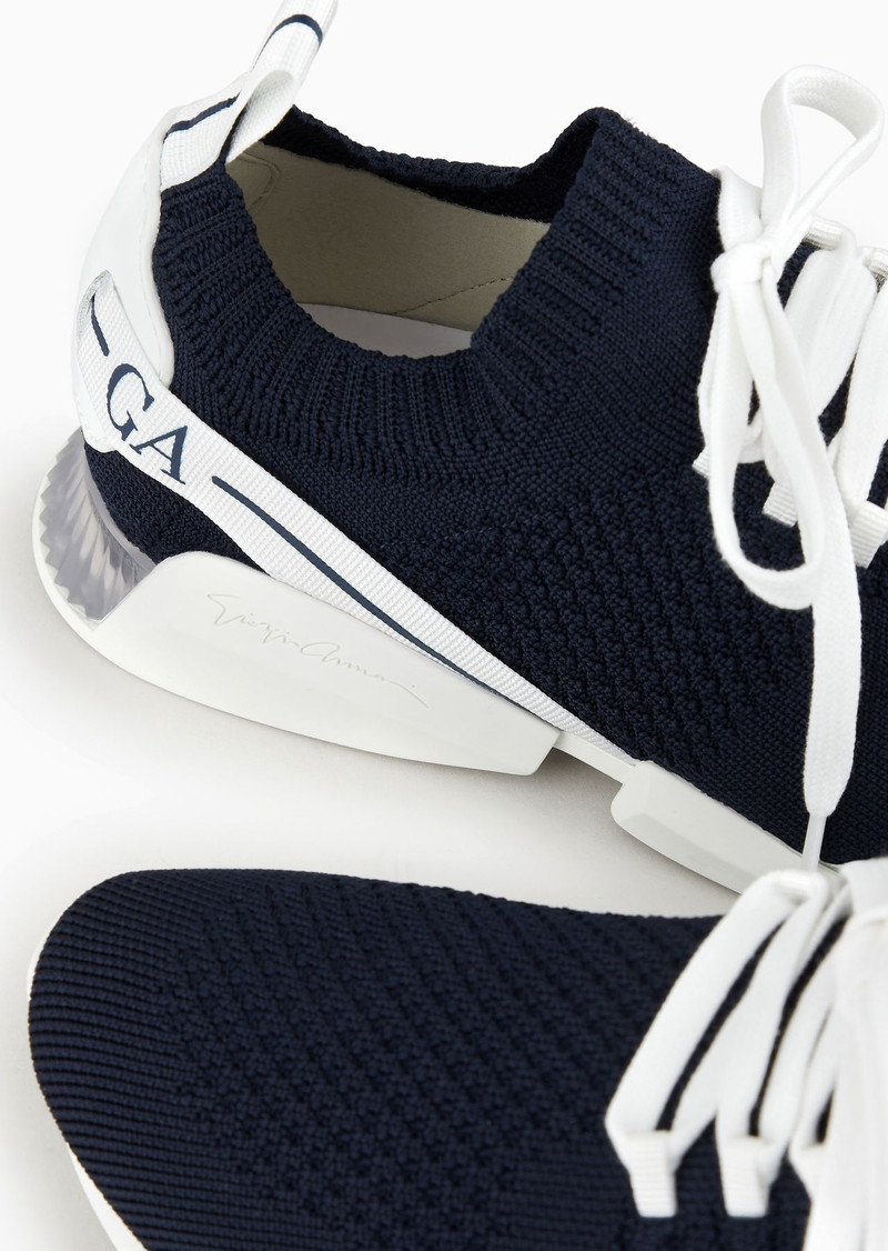 GIORGIO ARMANI Lace-up fabric sneakers with leather details outlook