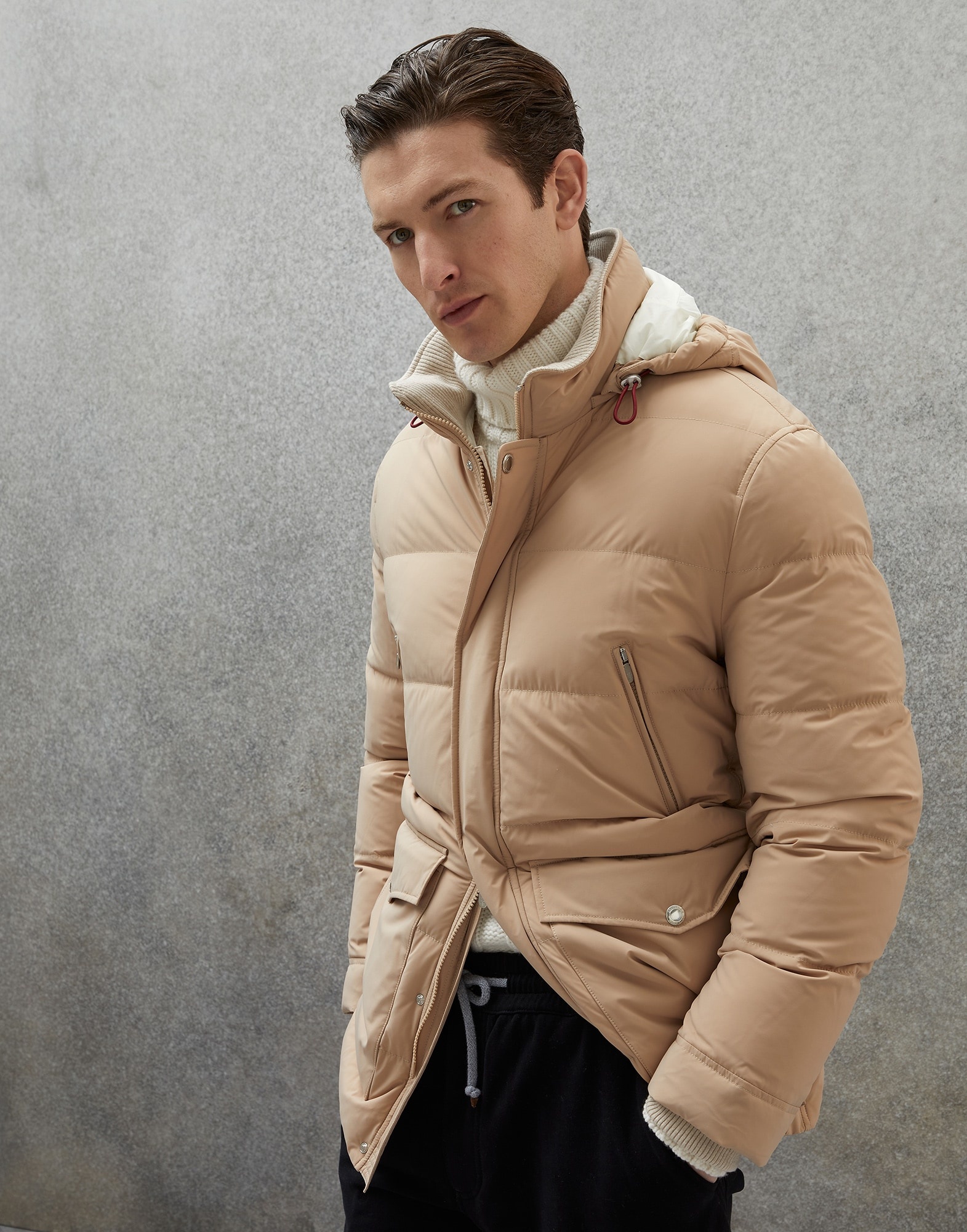 Bonded nylon down coat with detachable hood - 1