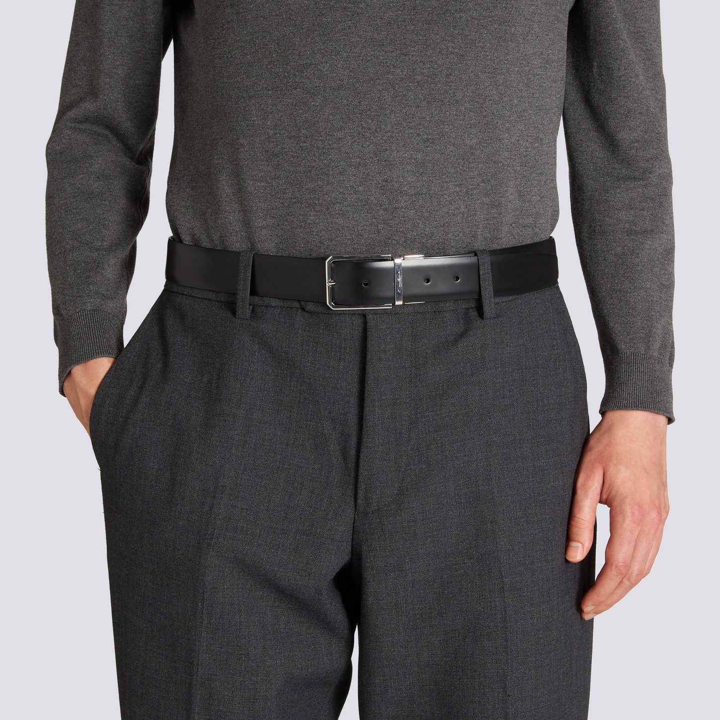 Reversible and adjustable black and dark brown leather belt - 2
