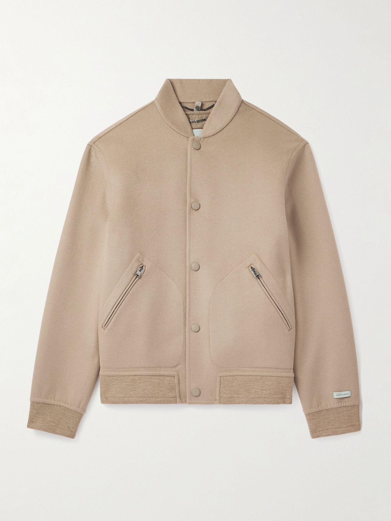 Layered Wool and Cashmere-Blend Bomber Jacket Beige - 1