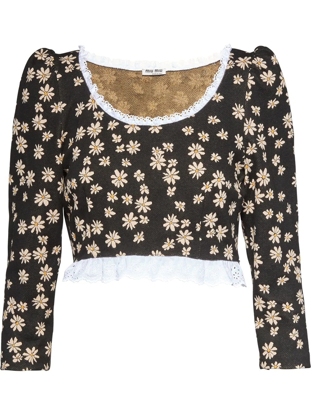 cropped floral-jacquard top - 1