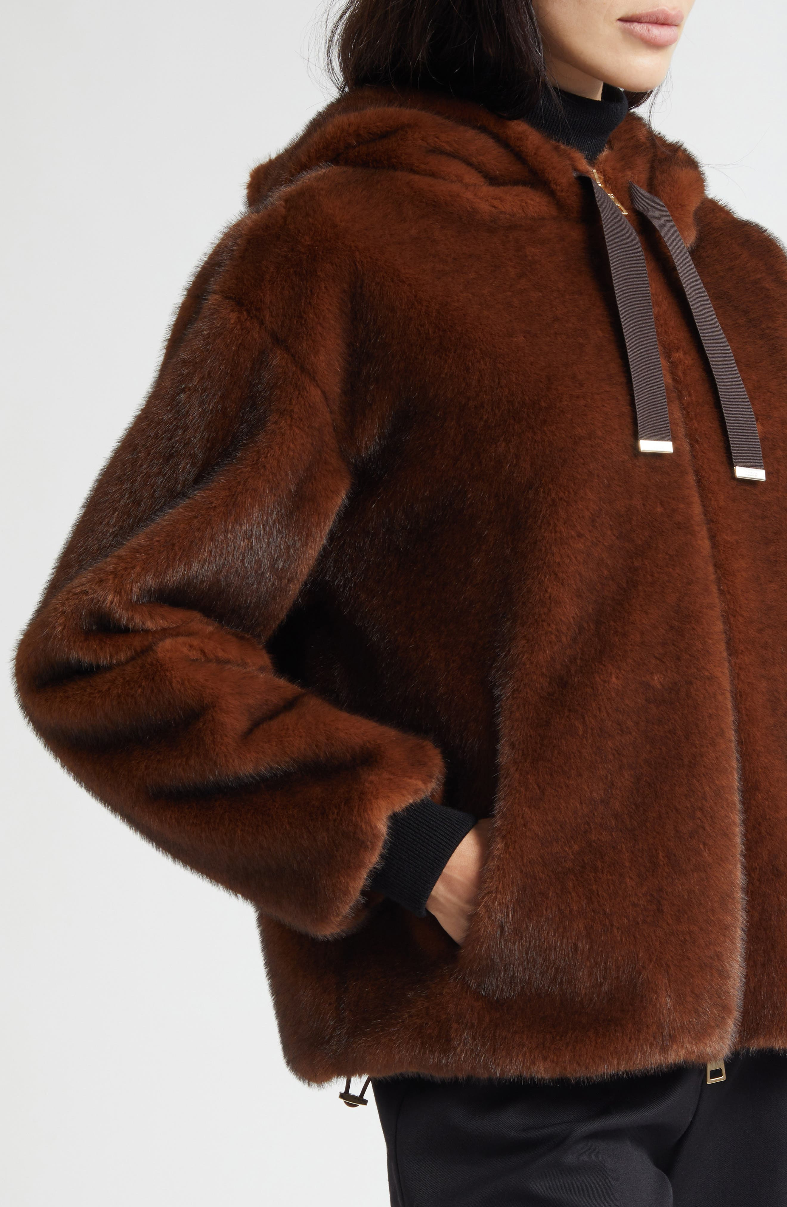 Herno Mink Faux Fur Hooded Blouson Jacket in Marrone Scuro at Nordstrom - 4