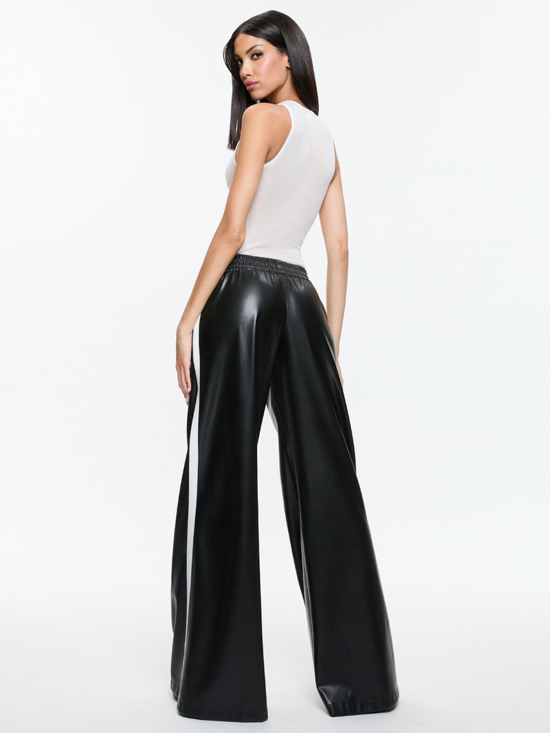 Alice + Olivia ELBA VEGAN LEATHER LOW RISE PANT WITH RACING STRIPE outlook