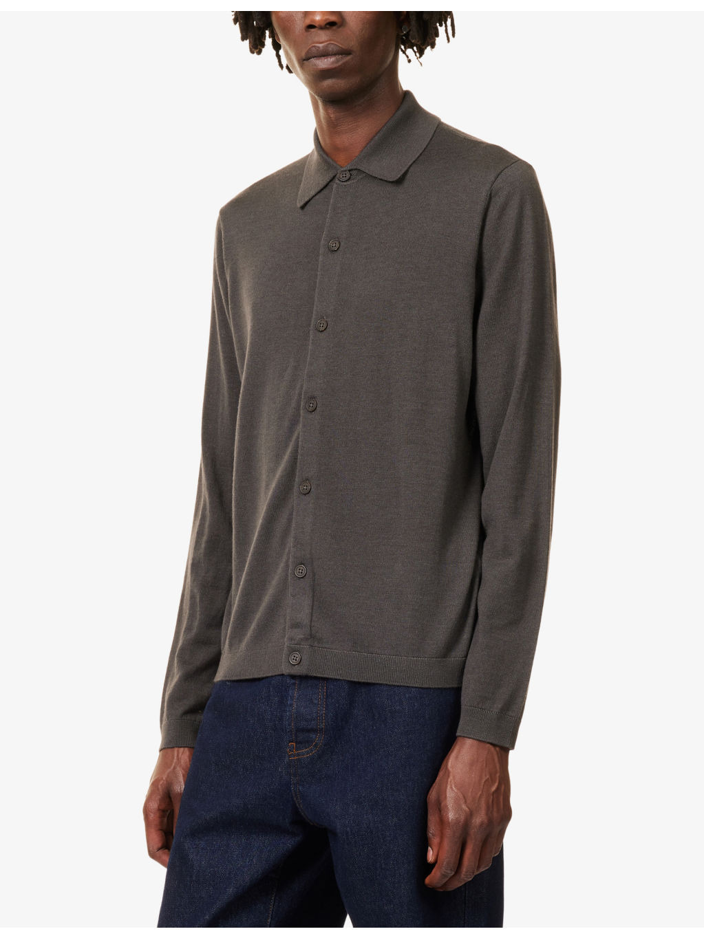 Polo Collar Fine-Knit Virgin-Wool Cardigan - 3