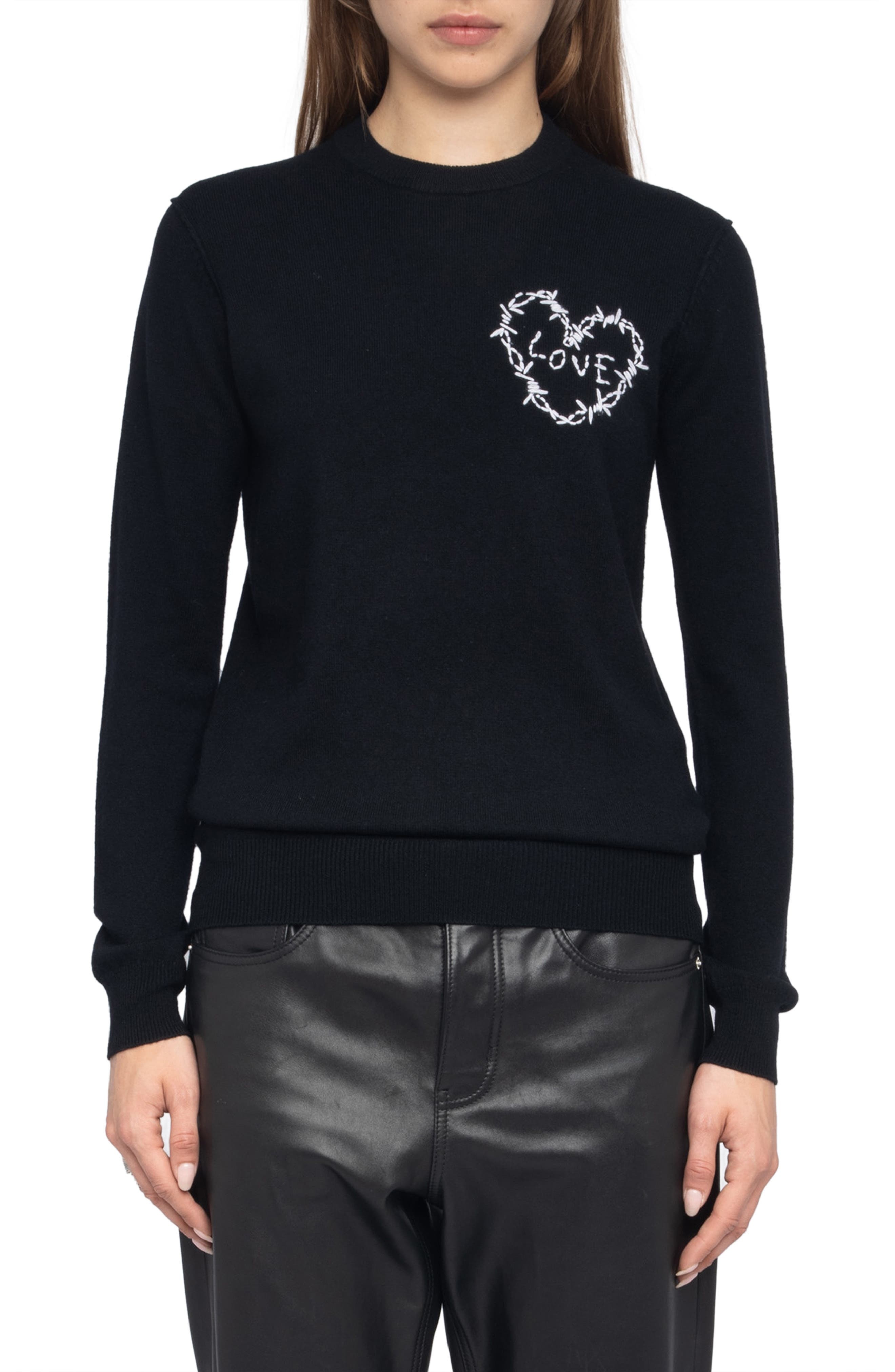 Zadig & Voltaire Kendy Heart Wool & Cashmere Sweater in Black at Nordstrom - 1