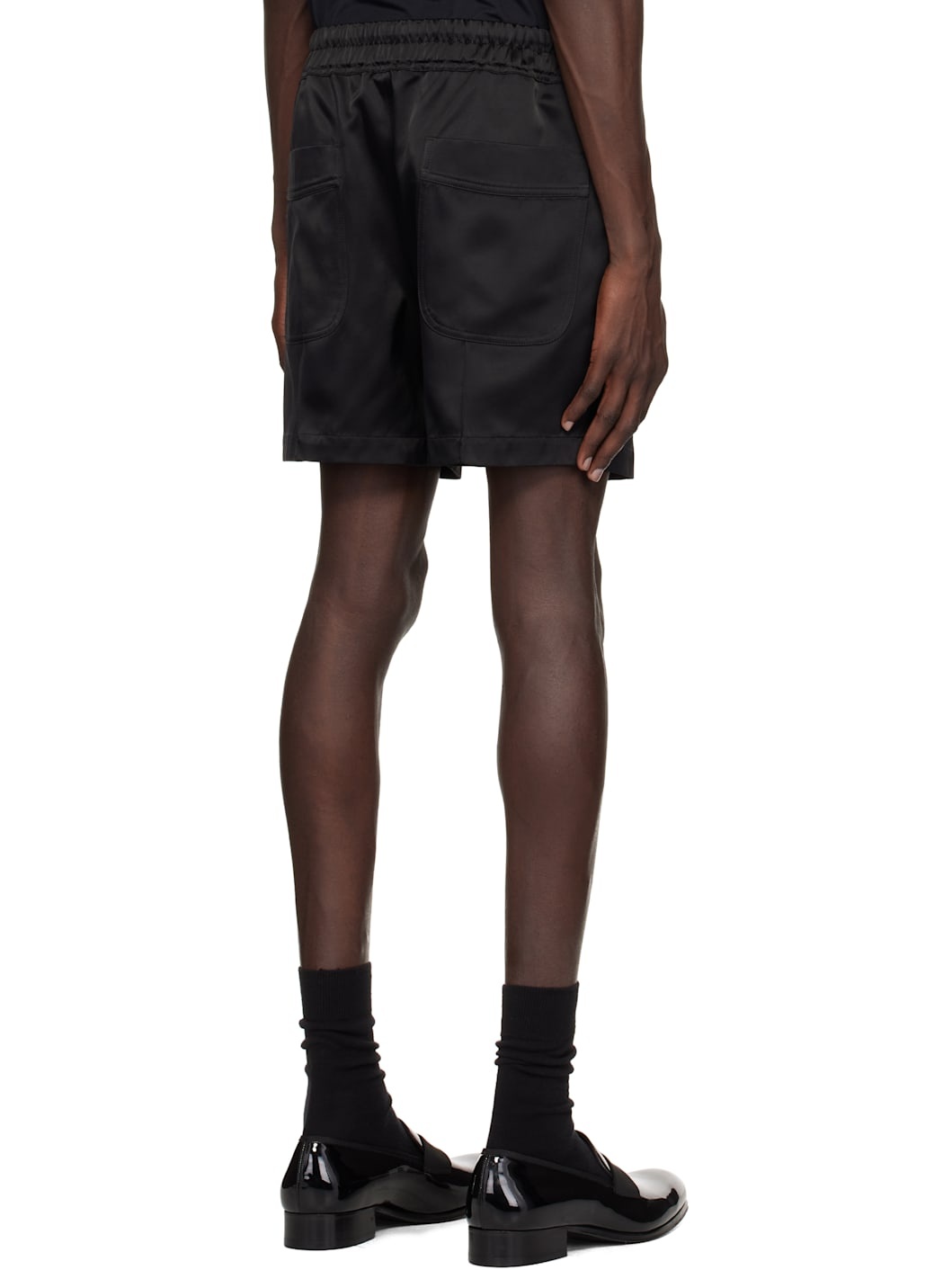 Black Shiny Satin Shorts - 3