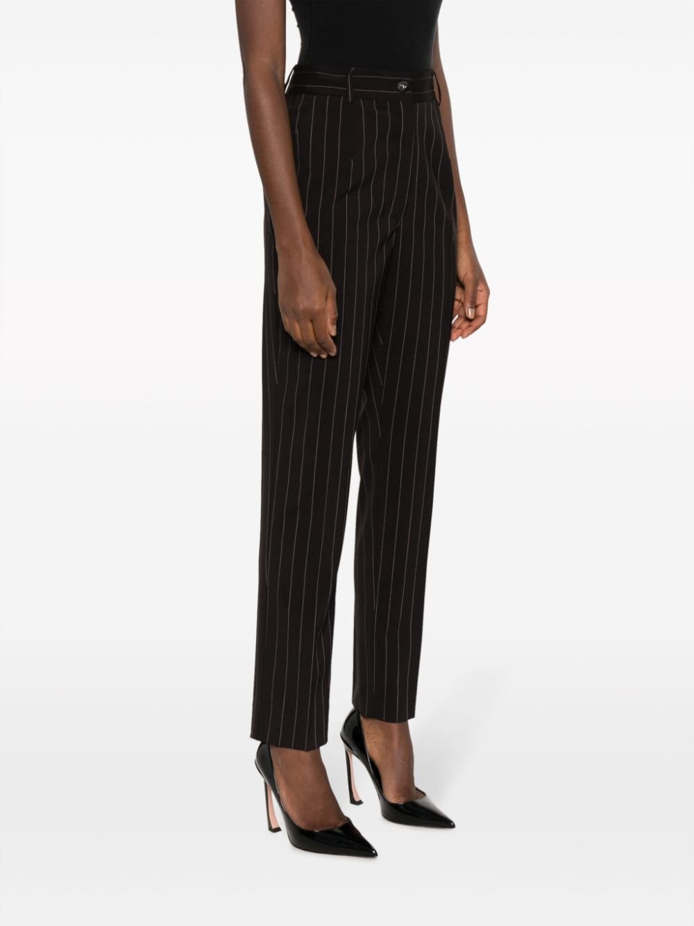 stripe-pattern wool tapered trousers - 3