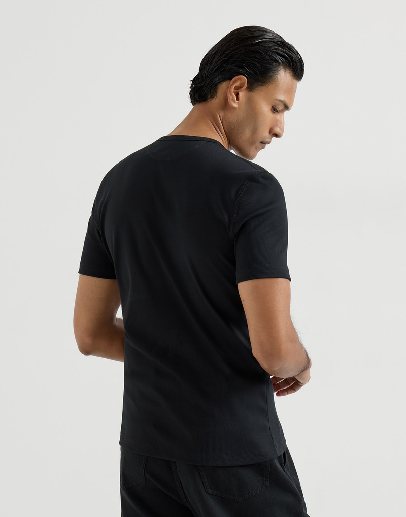 Brunello Cucinelli Stretch cotton and modal ribbed jersey crew neck T-shirt outlook