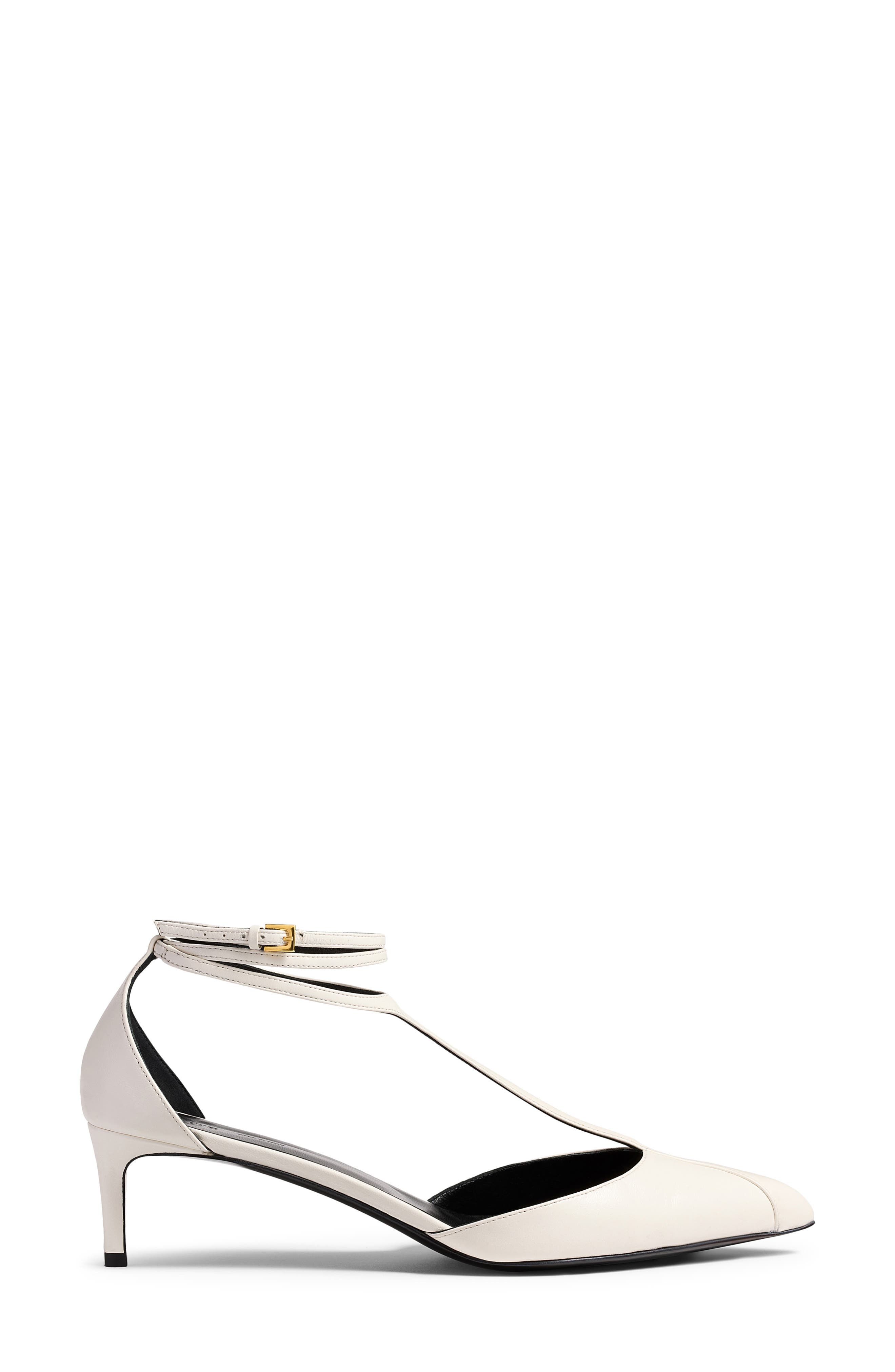 Khaite Mia Kitten Heel Pointed Toe T-Strap Pump in Optic White at Nordstrom - 4