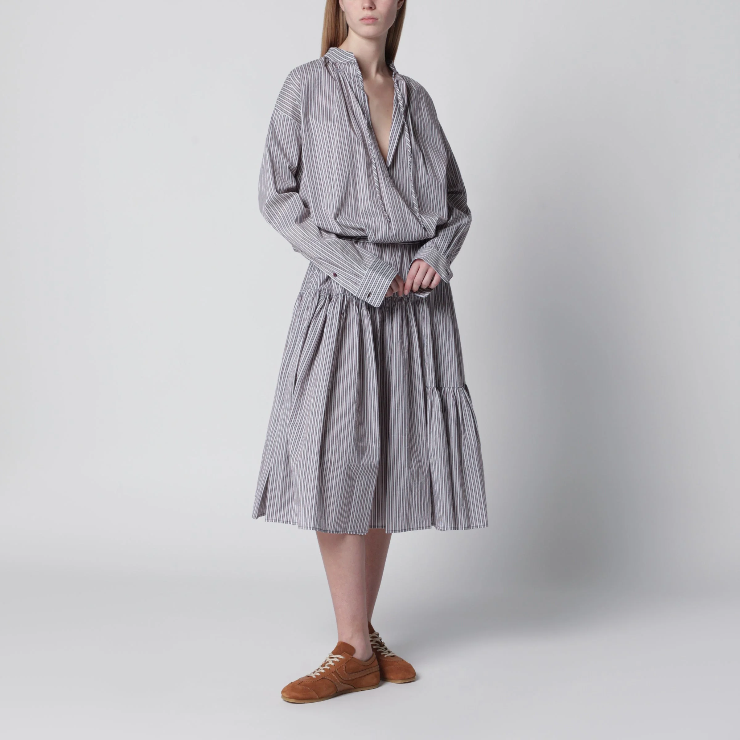 Striped shirt dress in cotton and silk - 1