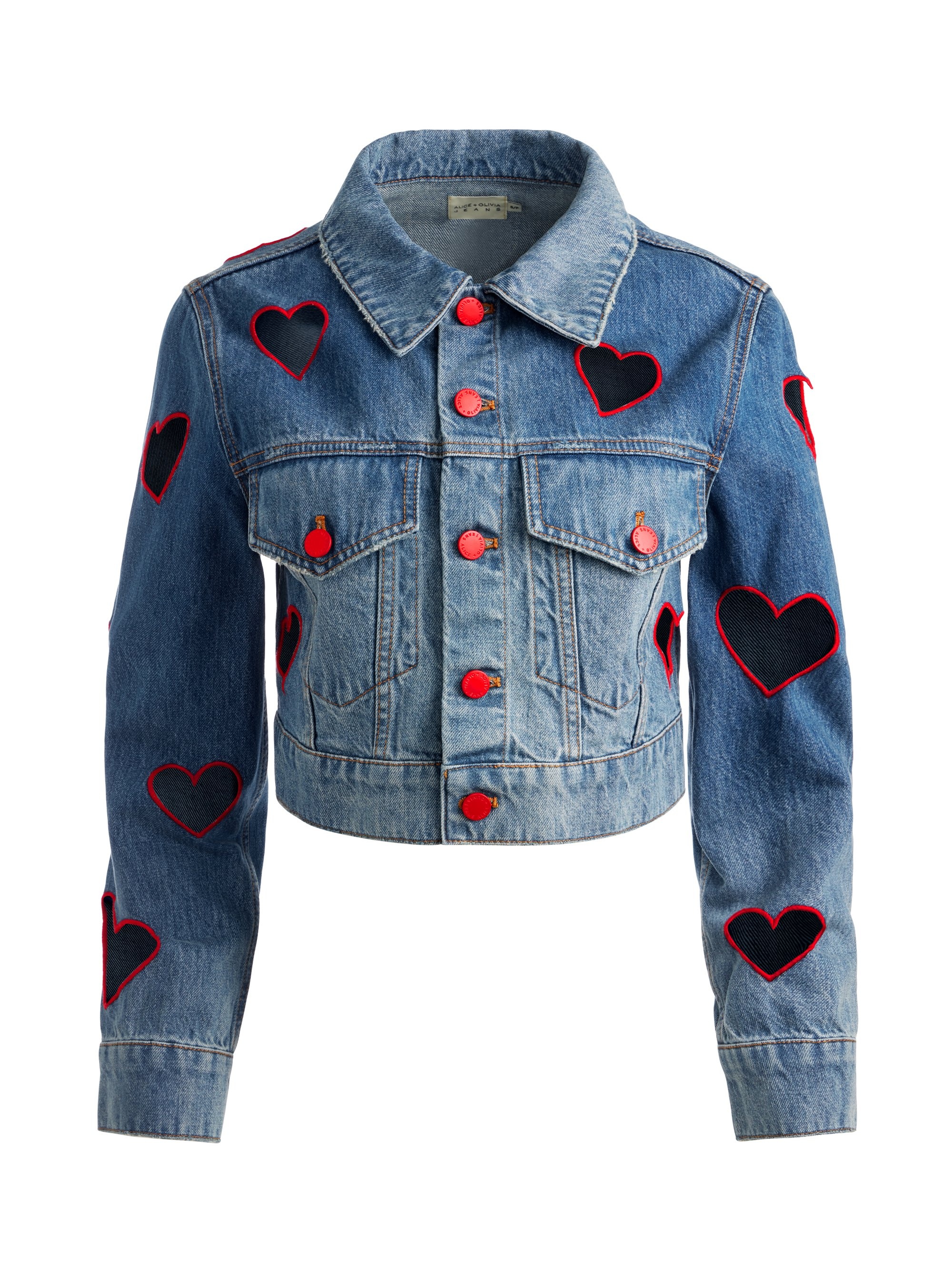 JEFF HEART EMBROIDERED CROPPED DENIM JACKET - 1