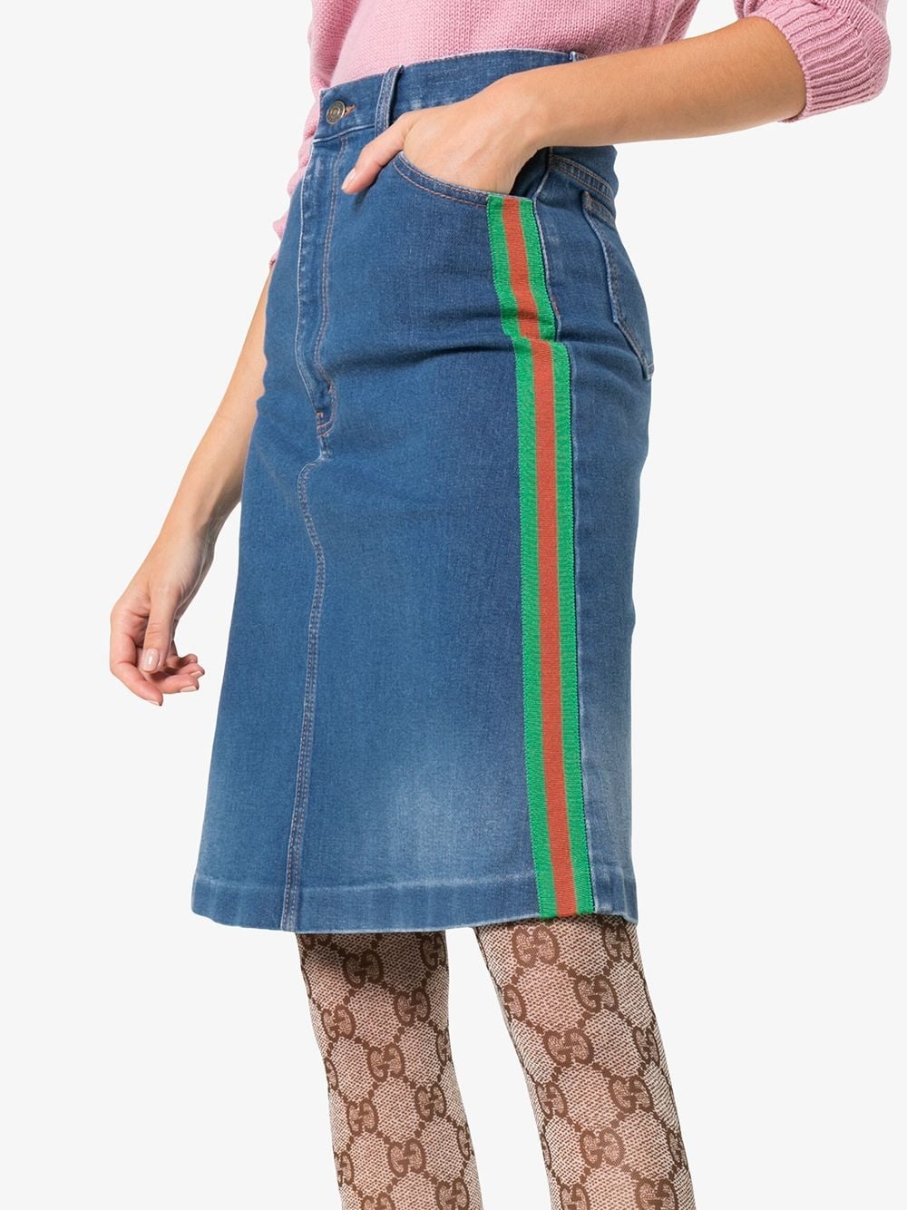 contrast side stripe A-line denim skirt - 5