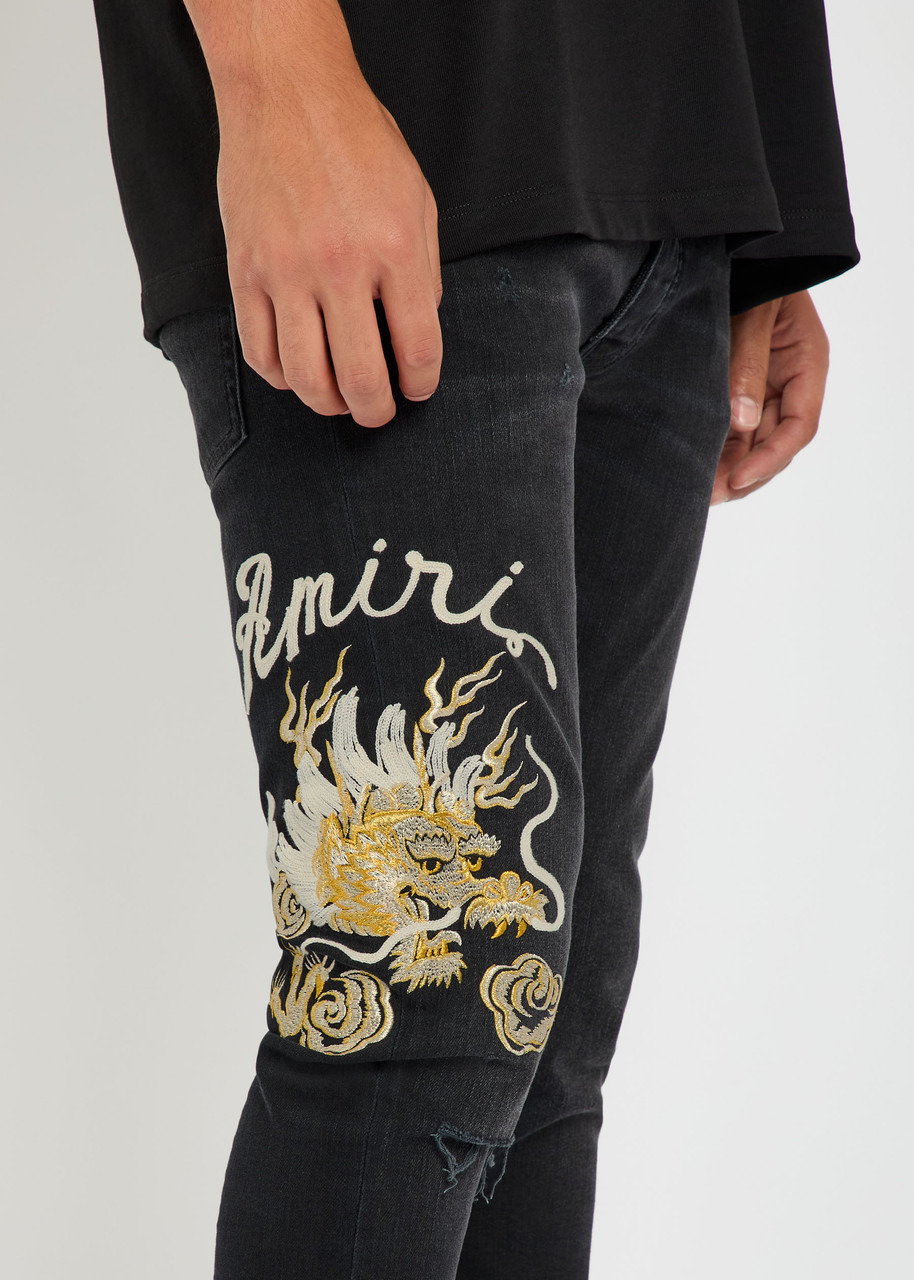 Amiri Dragon Repair Embroidered Slim-leg Jeans - 5