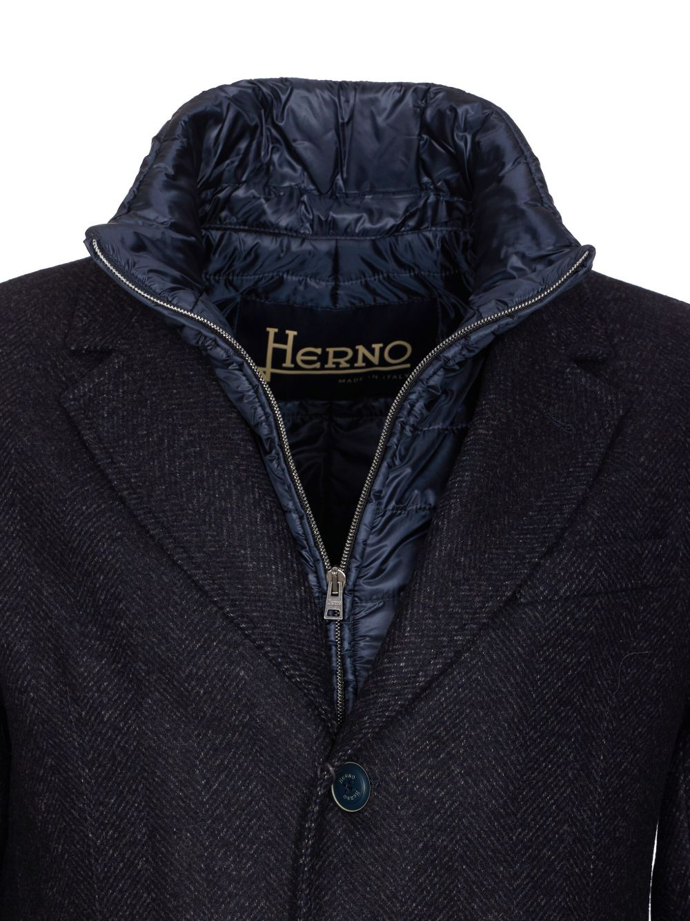 herringbone single-breasted coat - 4