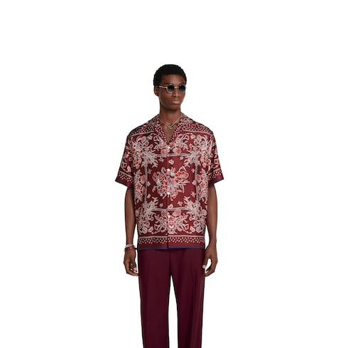 Printed silk twill bowling shirt - 3
