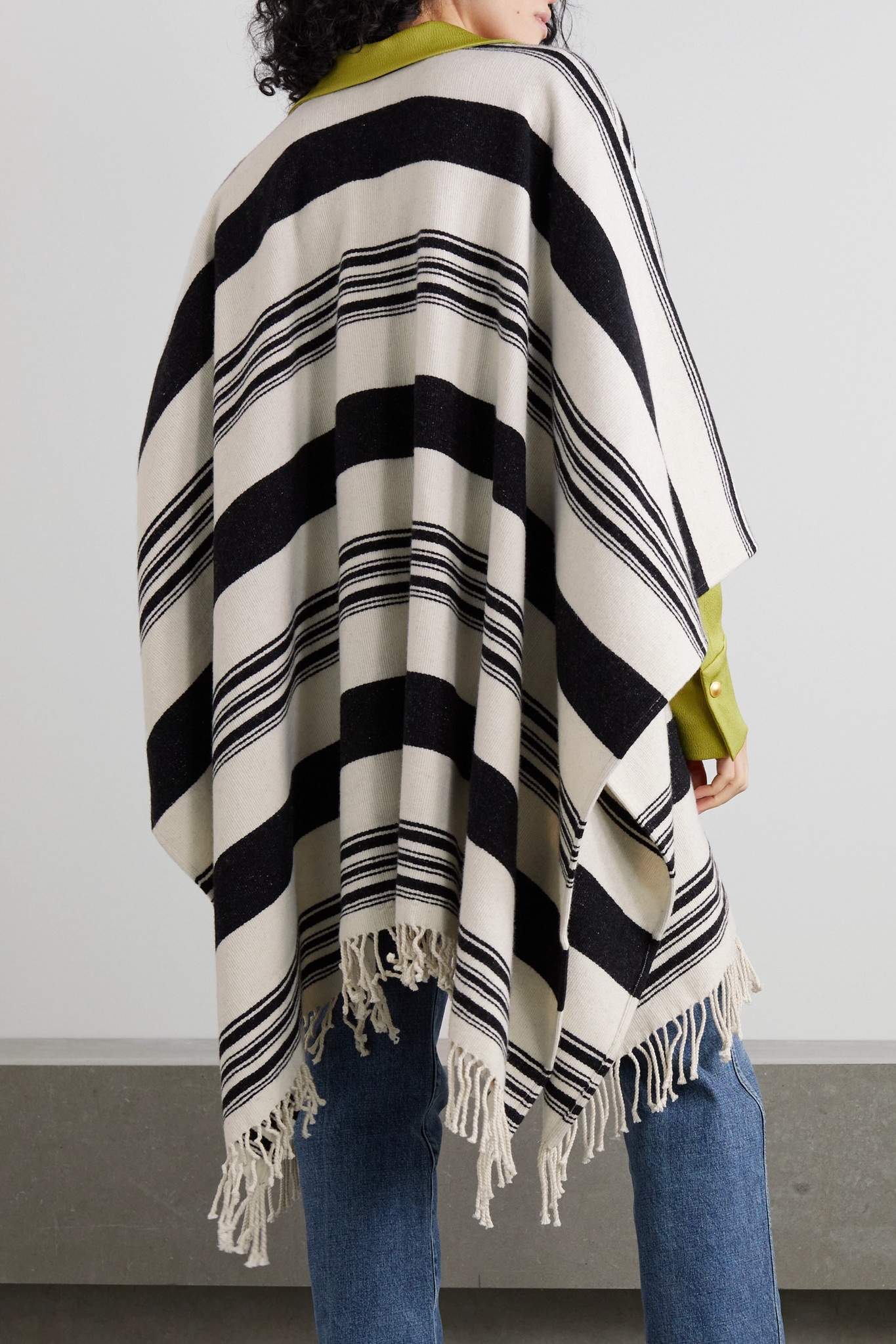 Leather-trimmed striped cotton-blend jacquard wrap - 3