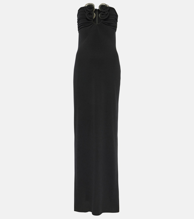 Floral-appliqué maxi dress - 1